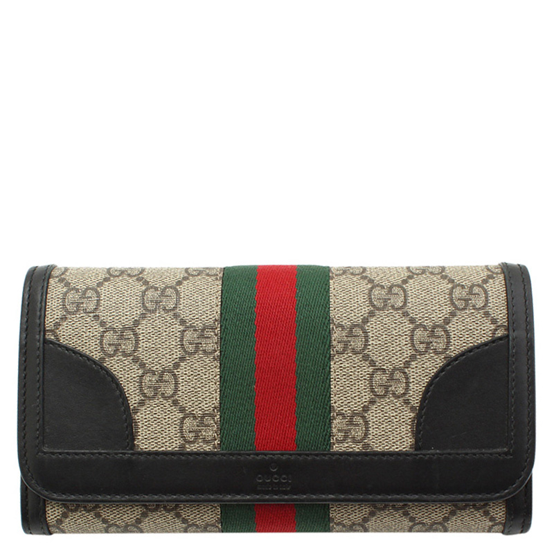 Gucci Brown GG Supreme Canvas Web Detail Continental Wallet