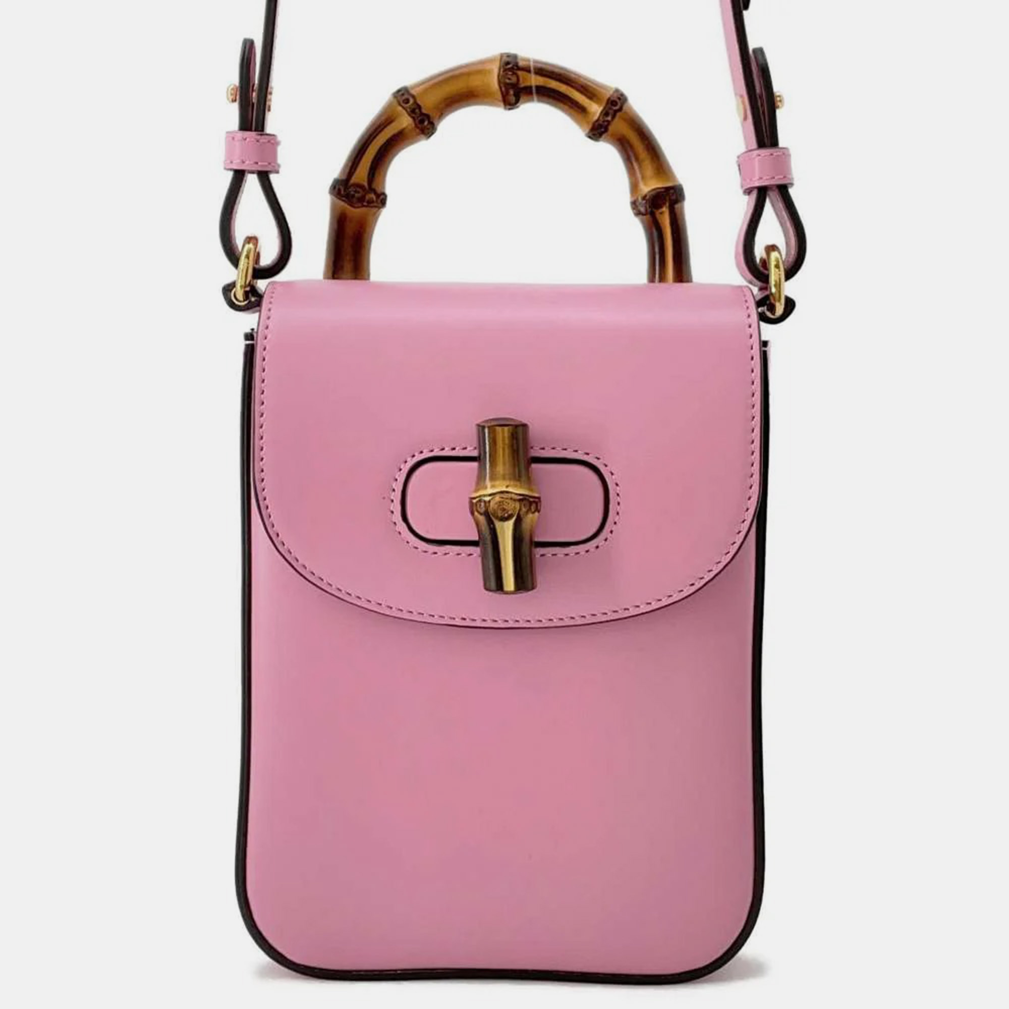 

Gucci Pink Leather Bamboo Shoulder Bag