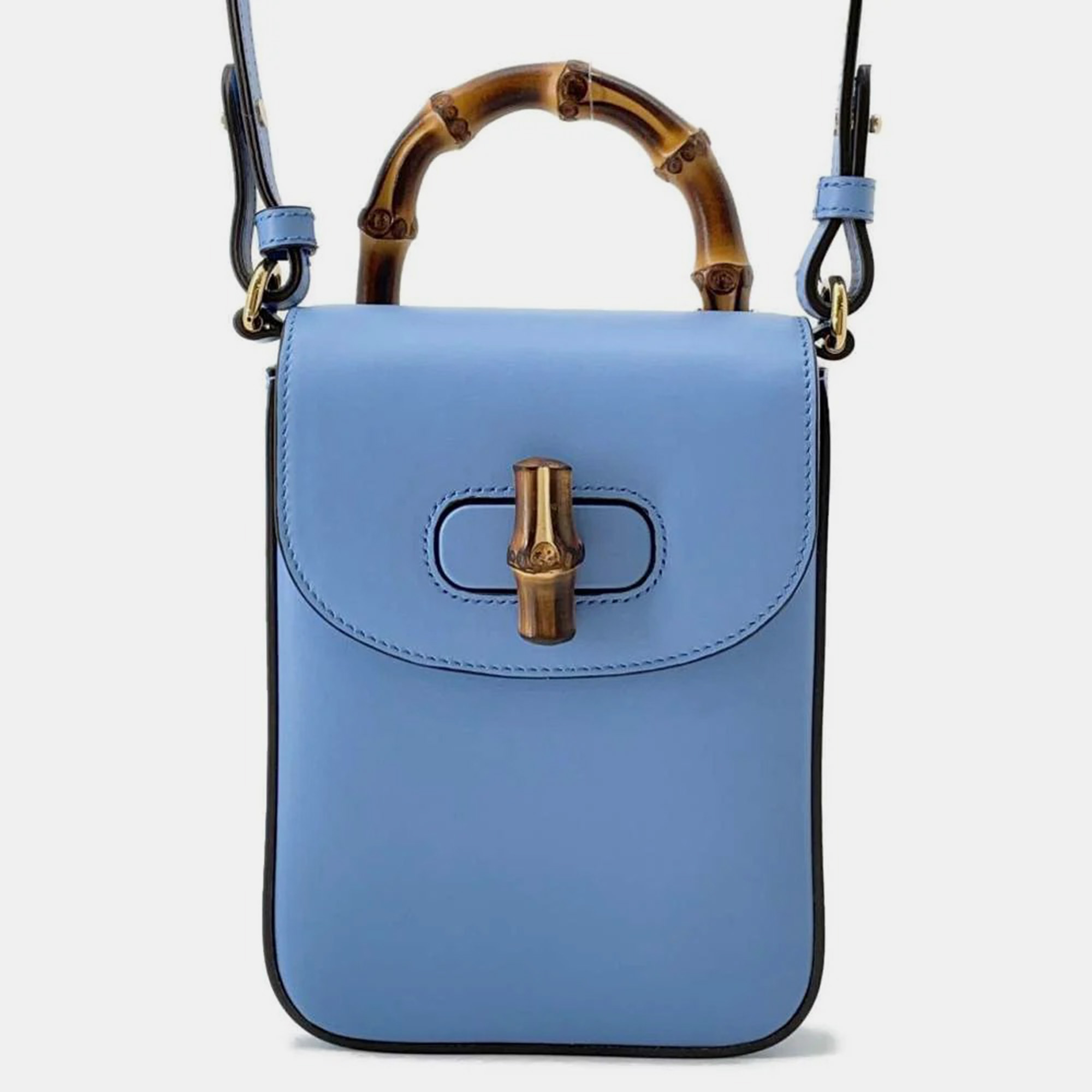 

Gucci Light Blue Leather Bamboo Shoulder Bag