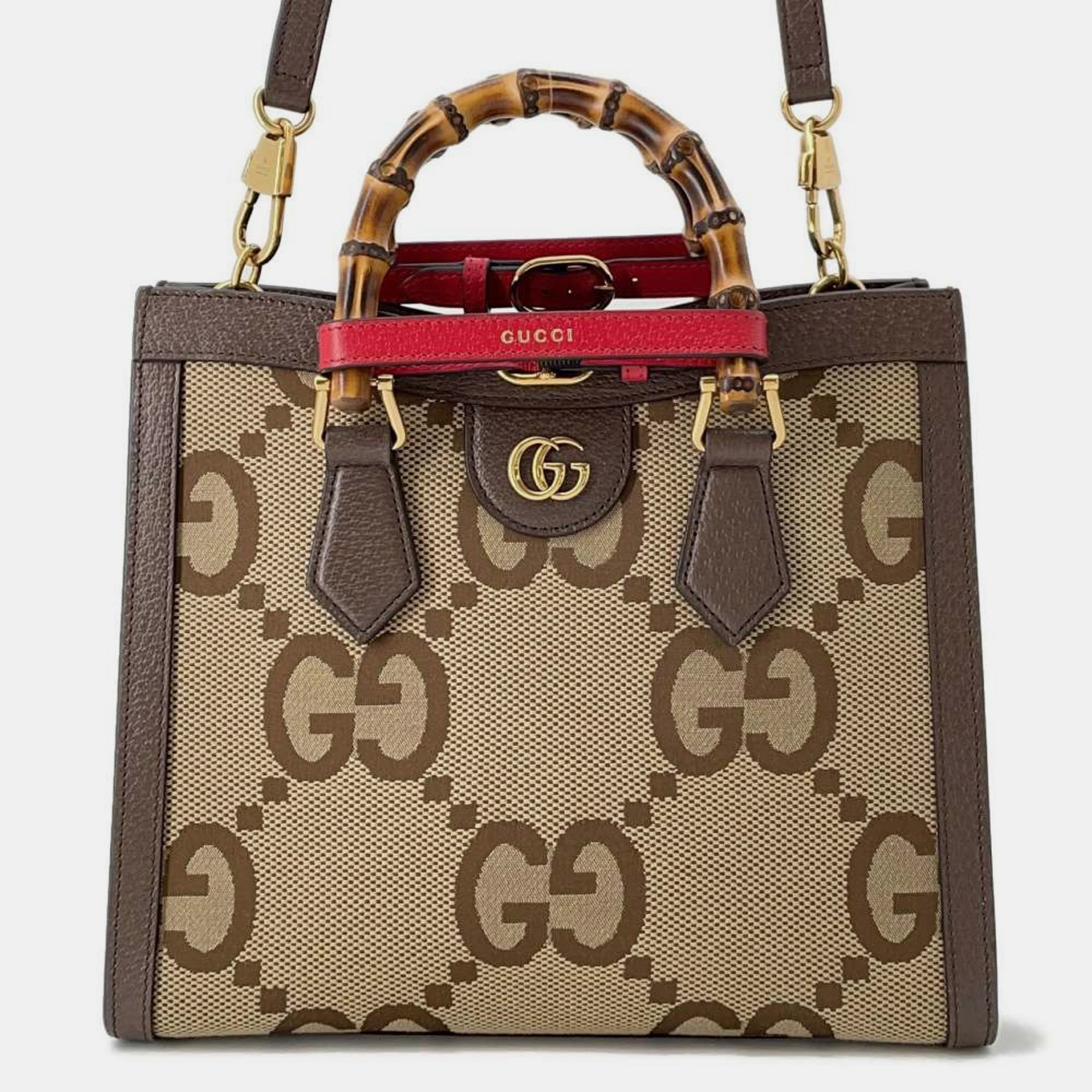 

Gucci Beige/Brown Canvas Leather Jumbo GG Bamboo Tote Bag