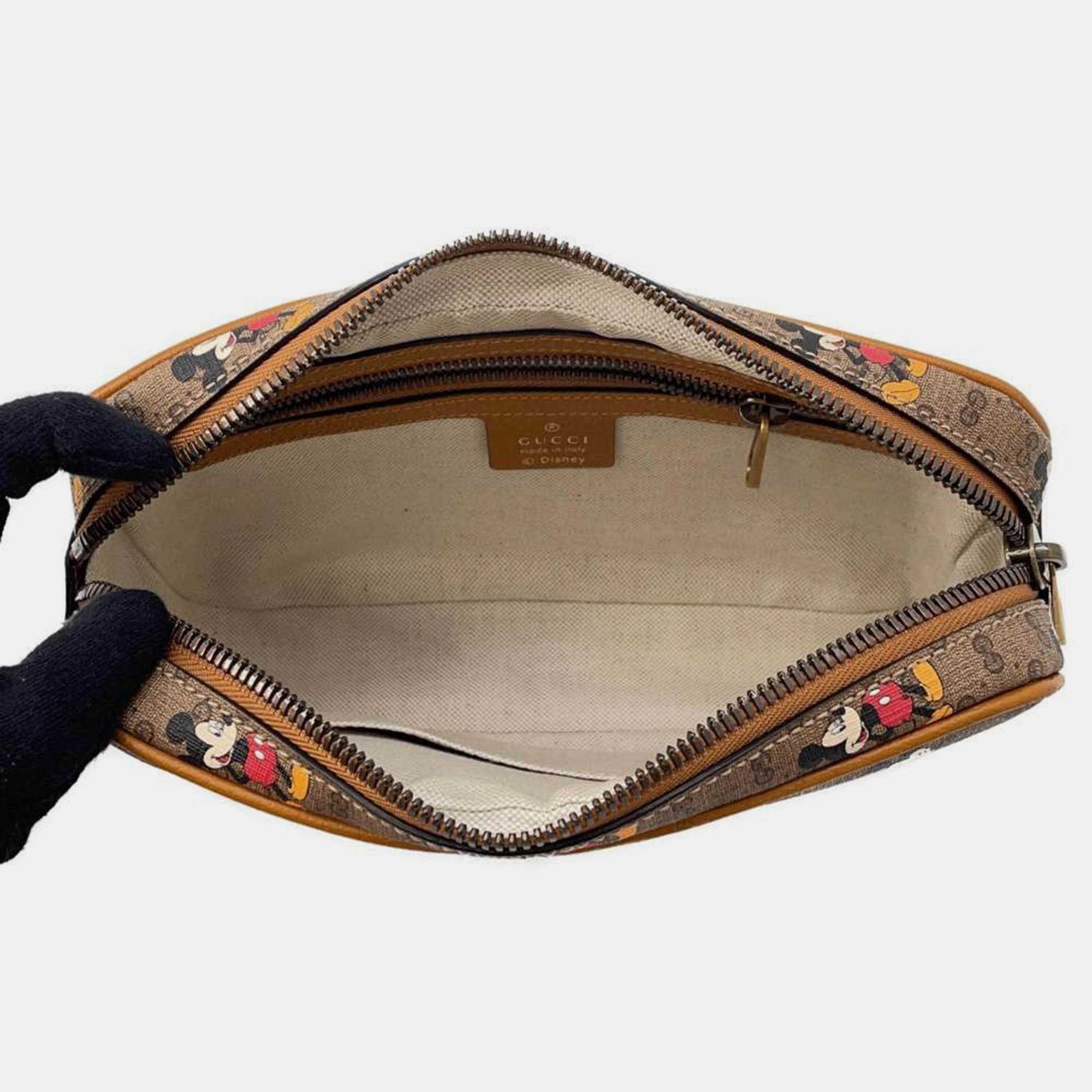 Gucci Gucci X Disney Mini Gg Supreme Beige Leather Mini Gg Supremecanvas Waist Pouch 