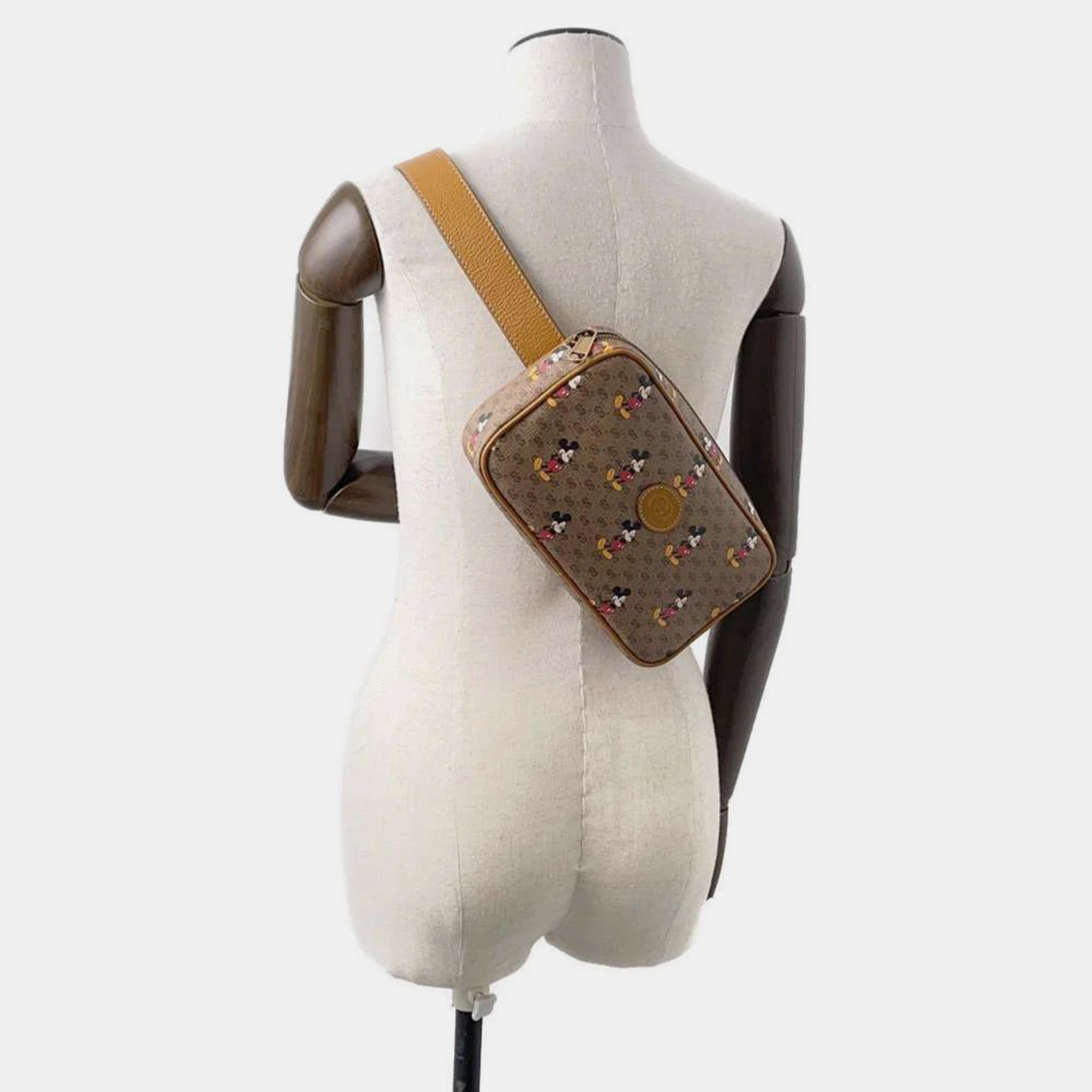 Gucci Gucci X Disney Mini Gg Supreme Beige Leather Mini Gg Supremecanvas Waist Pouch 