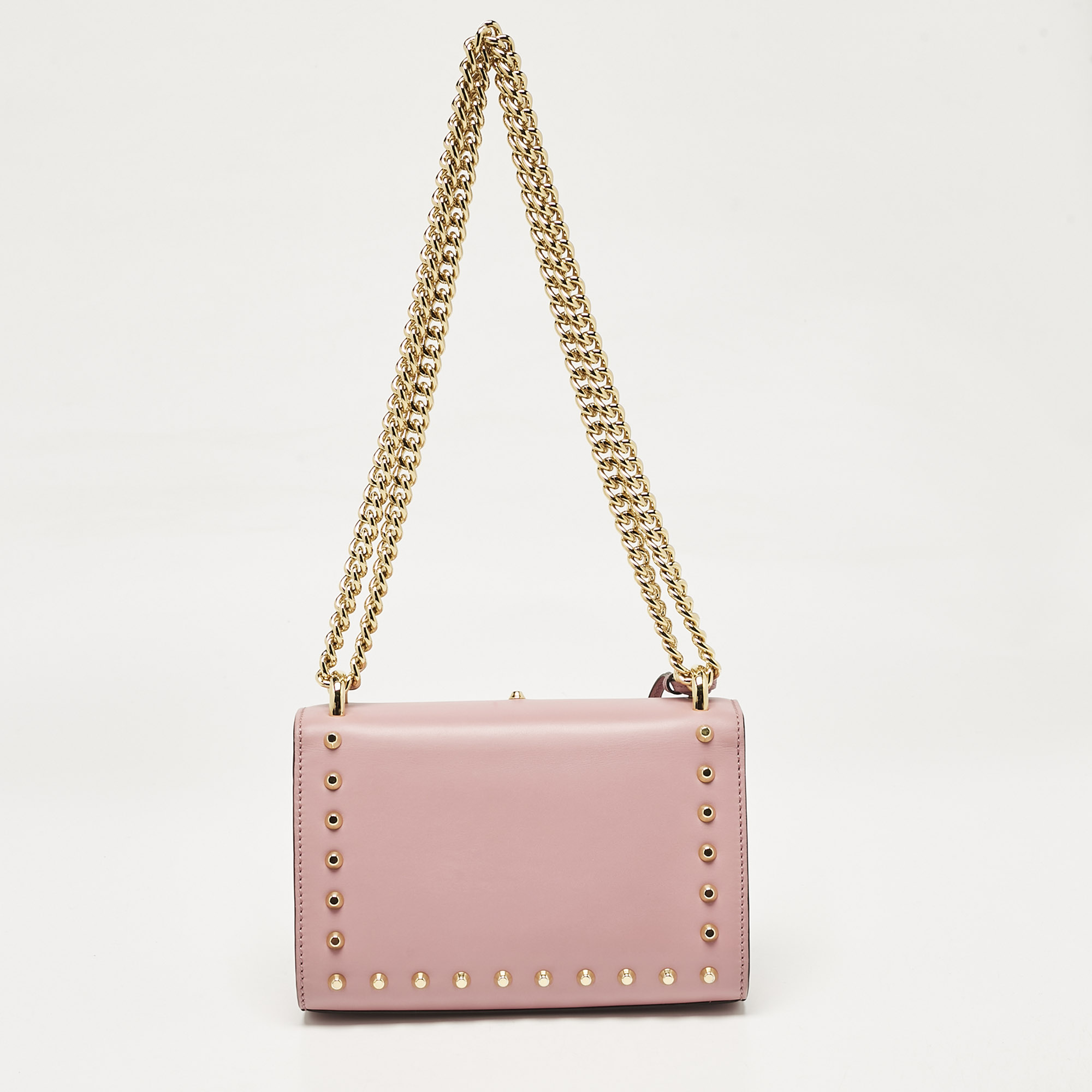 Gucci Old Rose Leather Small Pearl Studded Padlock Shoulder Bag 