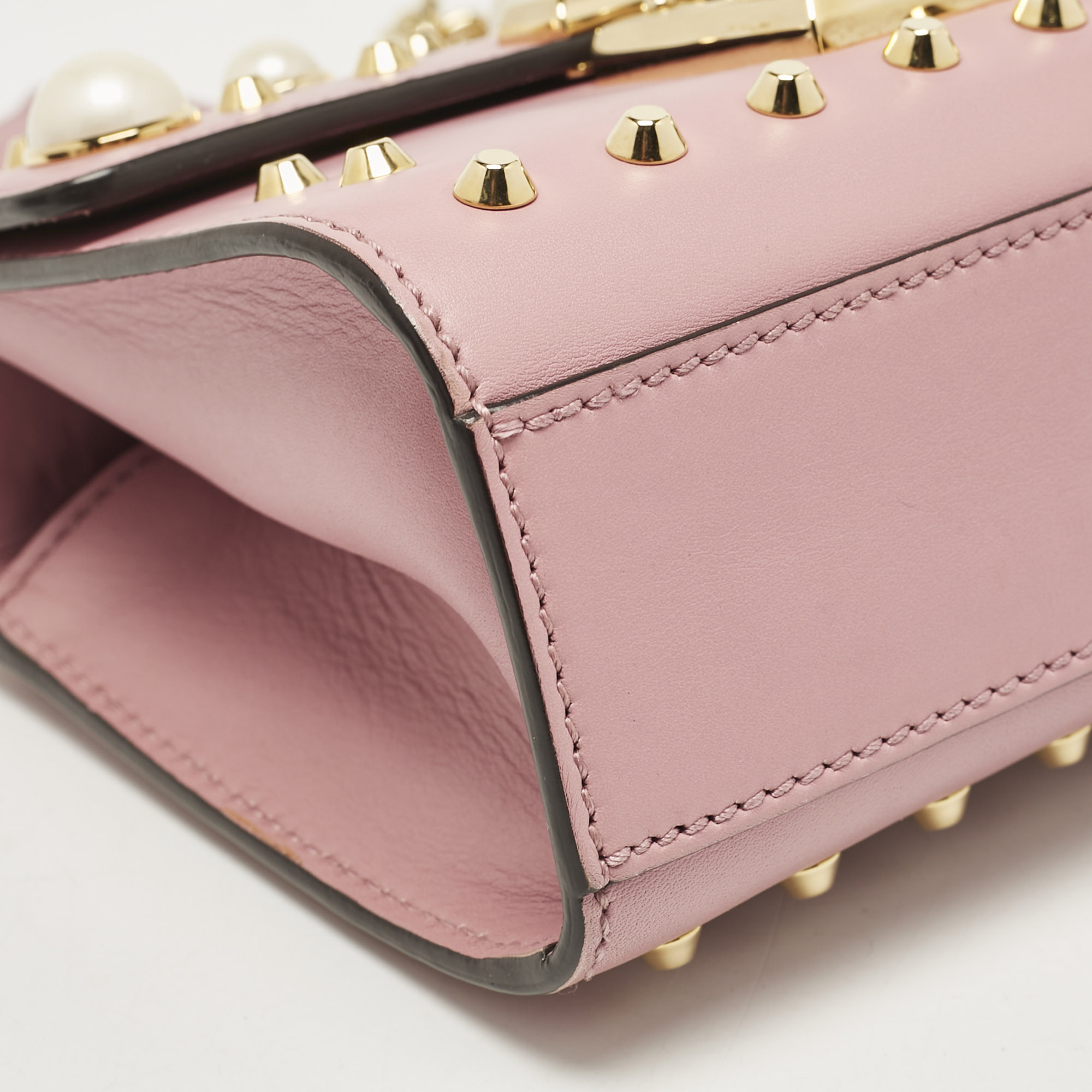 Gucci Old Rose Leather Small Pearl Studded Padlock Shoulder Bag 