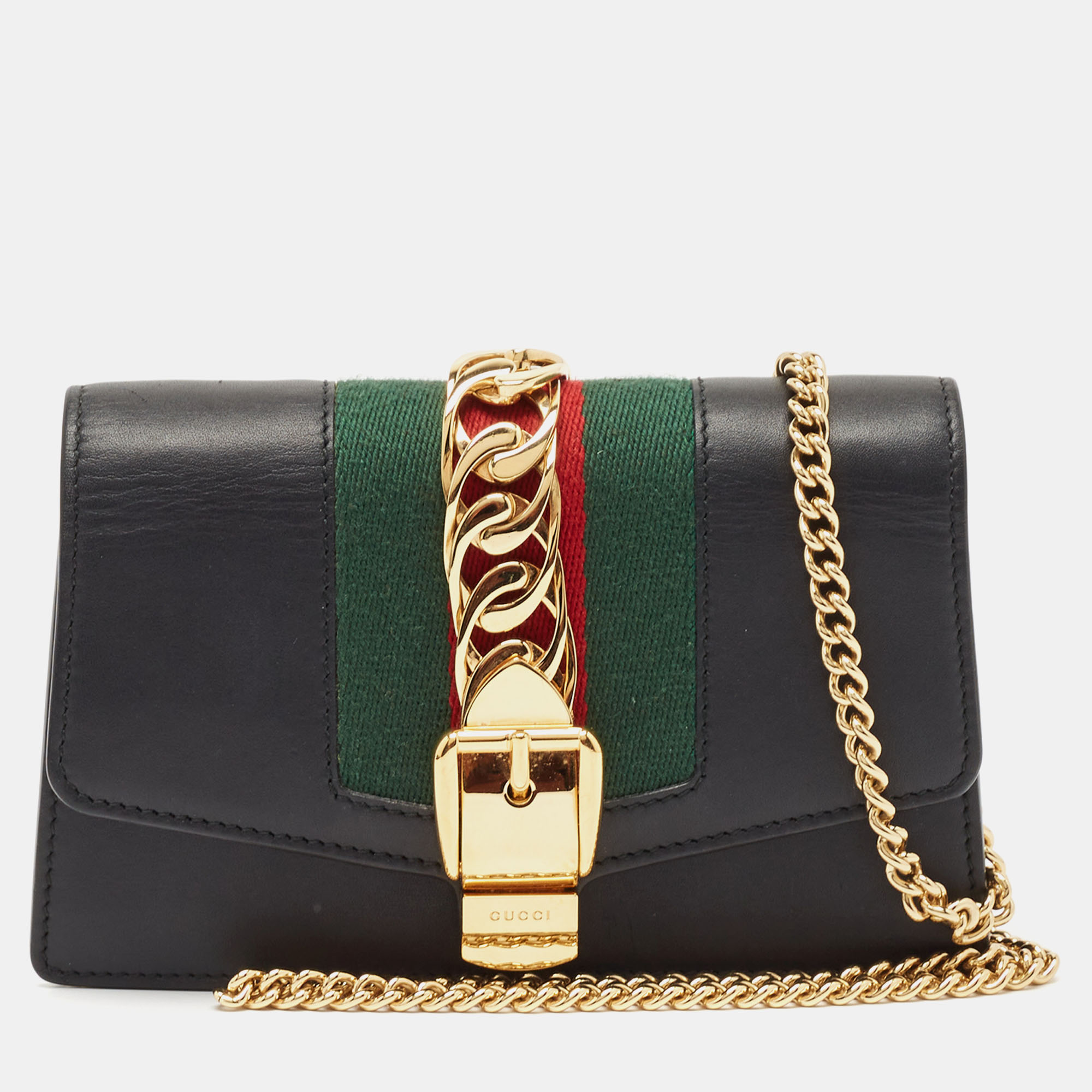 

Gucci Black Leather Super Mini Sylvie Chain Shoulder Bag