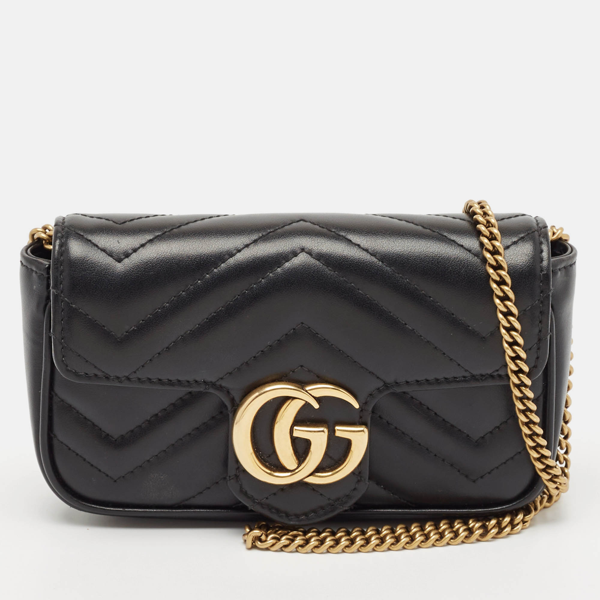 

Gucci Black Matelassé Leather GG Marmont Super Mini Shoulder Bag