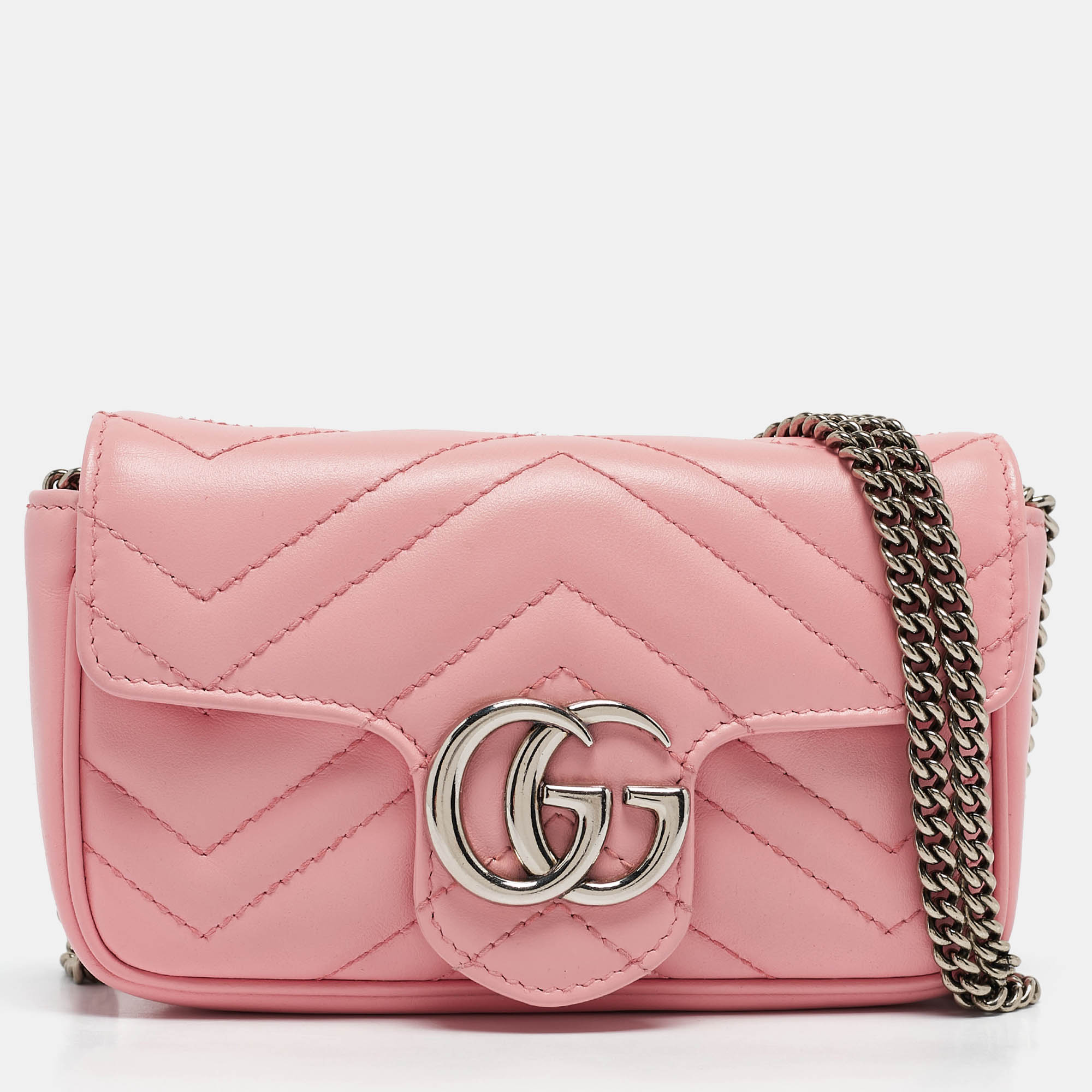 

Gucci Pink Matelassé Leather GG Marmont Super Mini Shoulder Bag