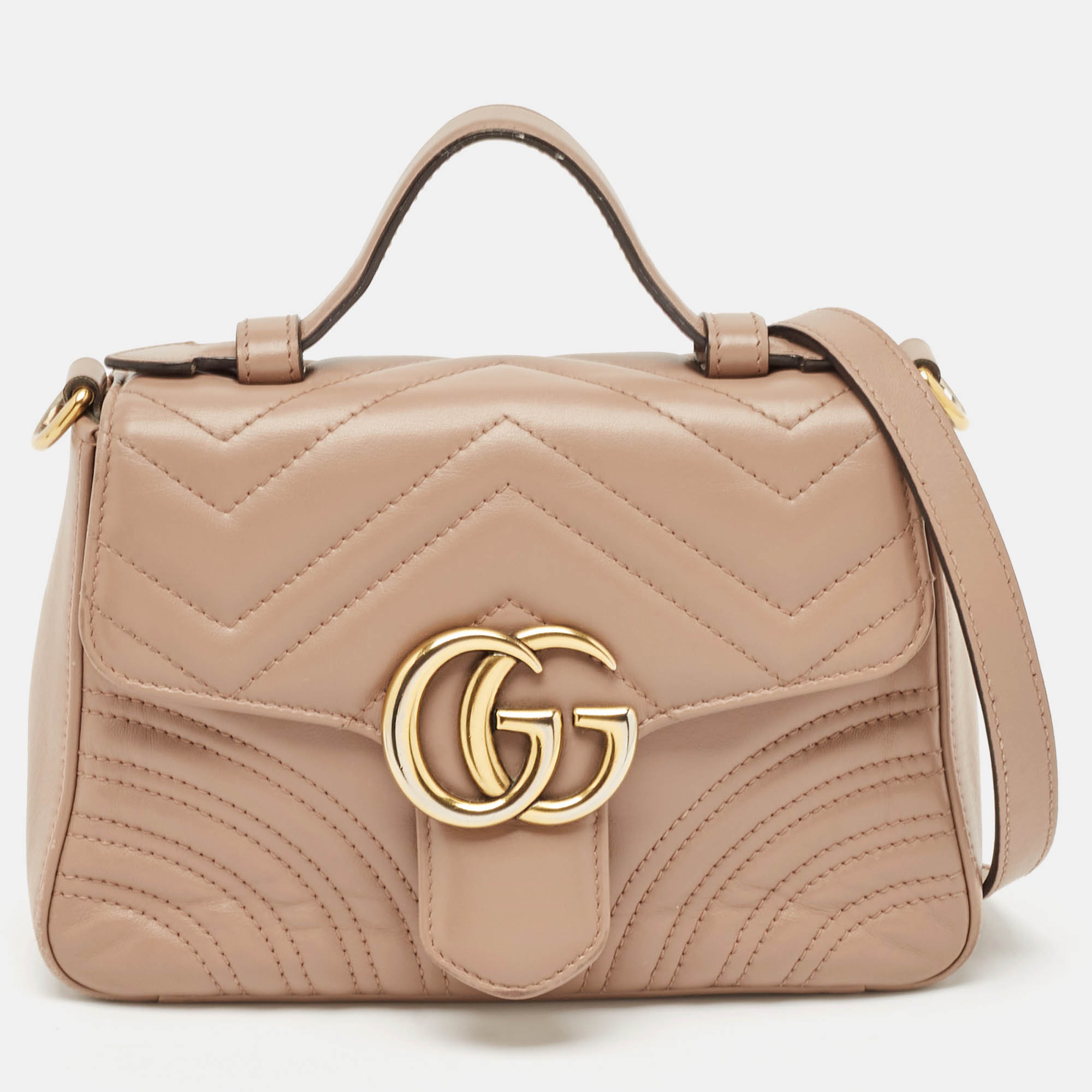 

Gucci Dusty Pink Matelassé Leather Mini GG Marmont Top Handle Bag