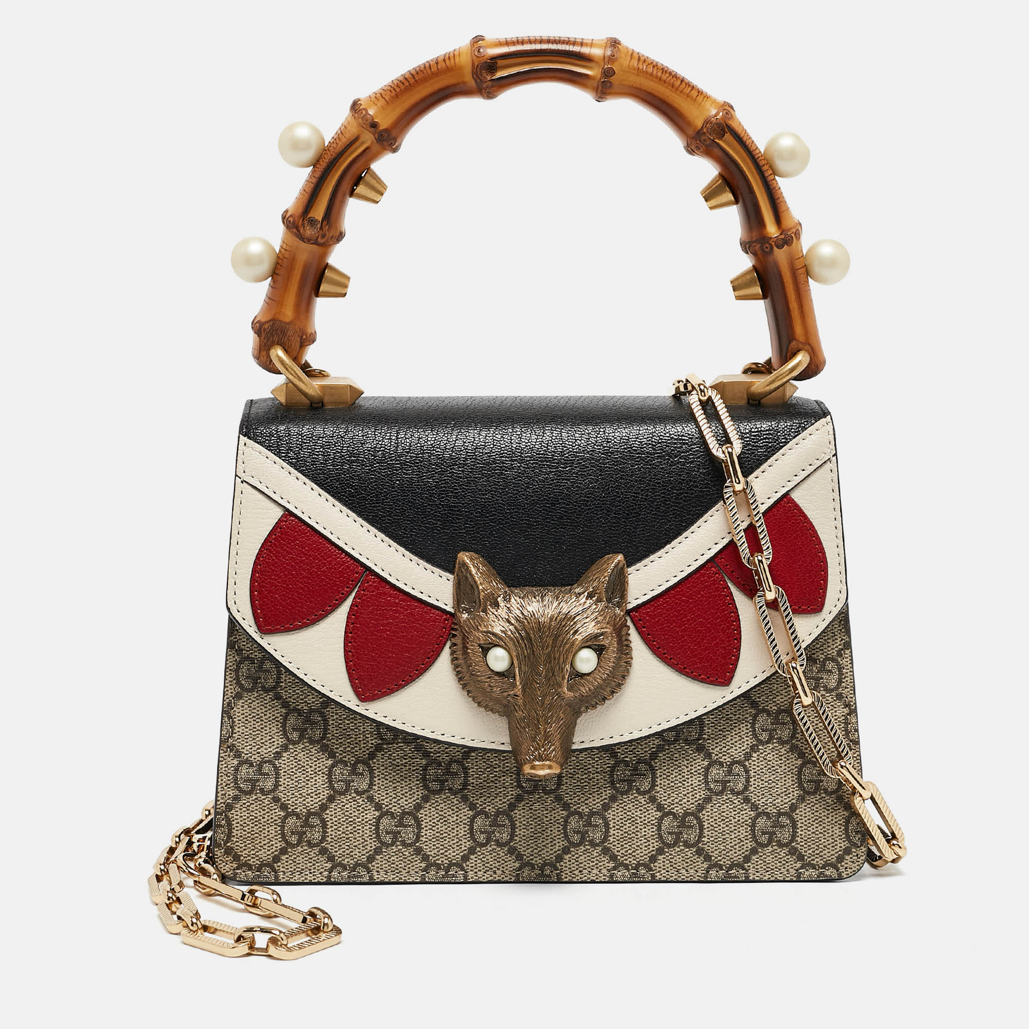 

Gucci Multicolor GG Canvas Mini Pearl Fox Bamboo Top Handle Bag