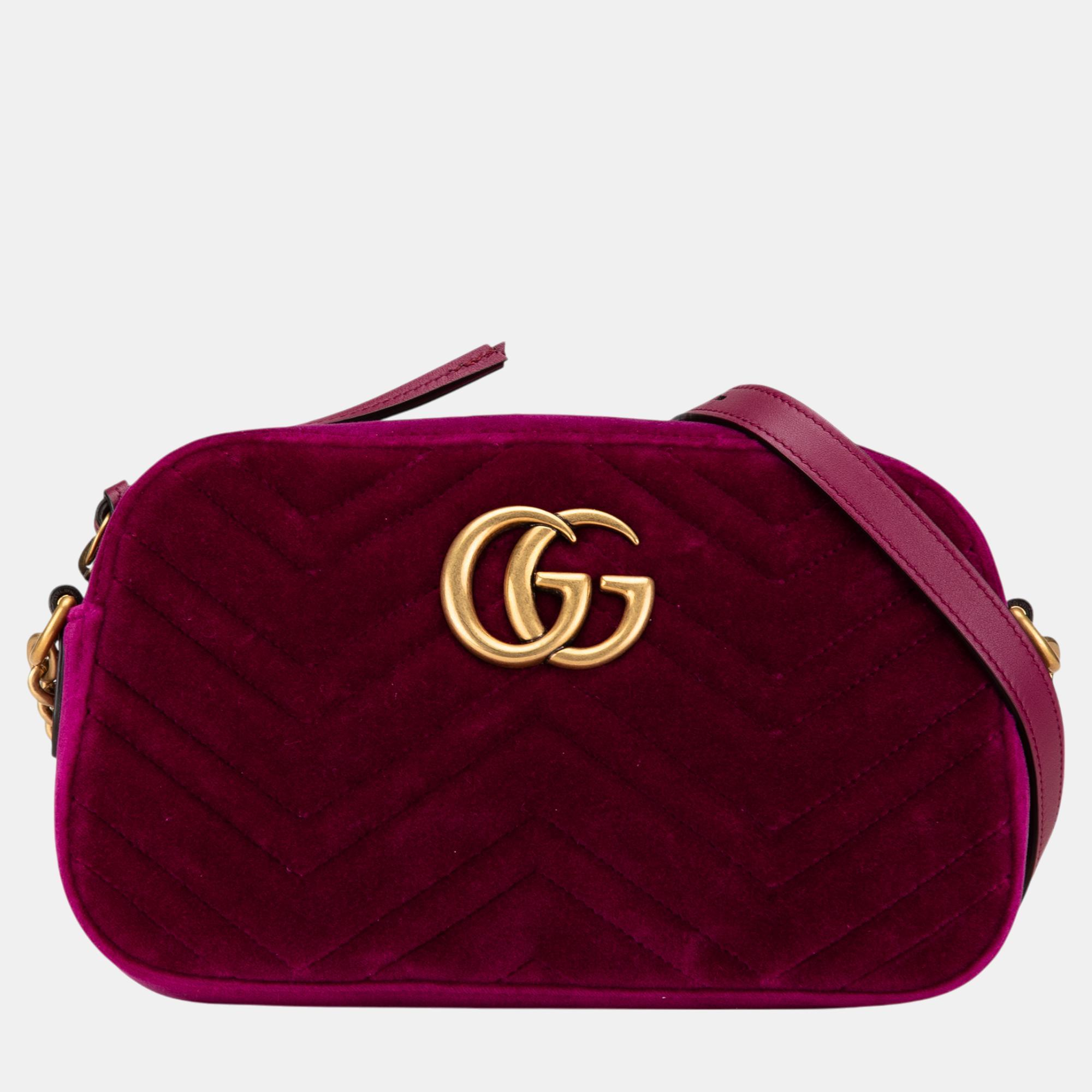 

Gucci Pink Velvet Small GG Marmont Matelasse Shoulder Bag