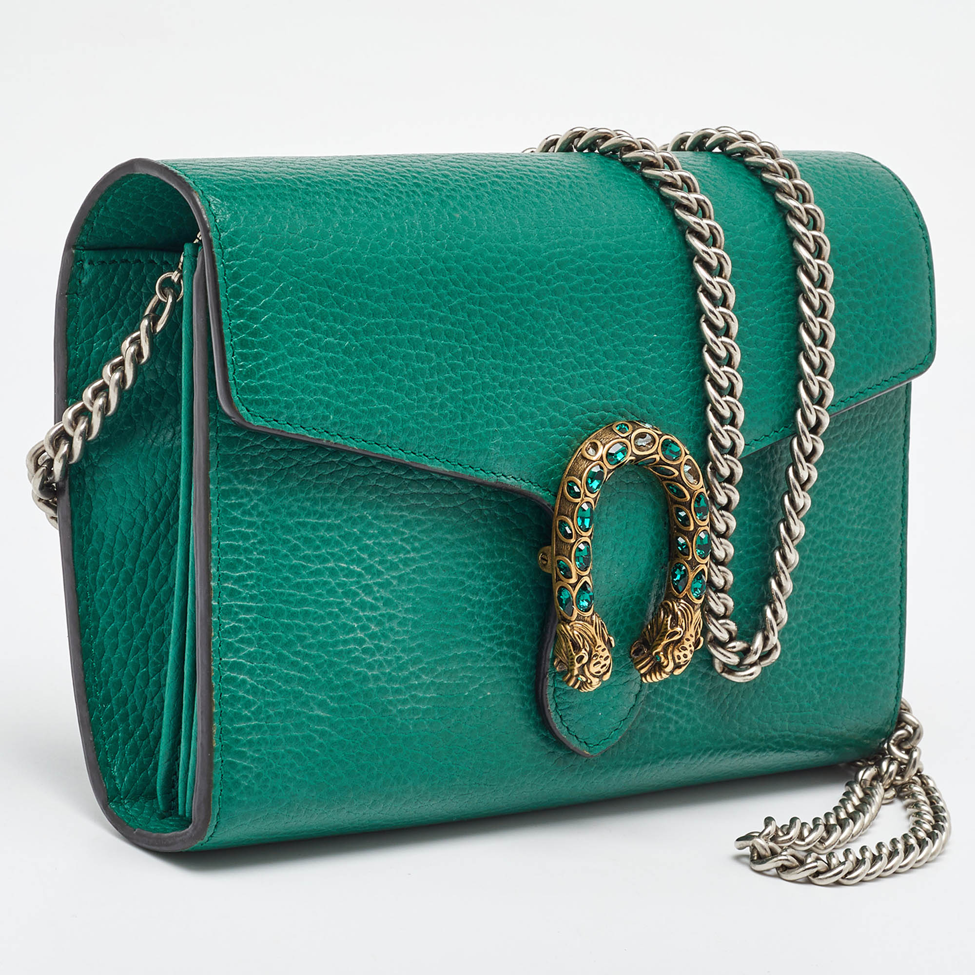 Gucci Green Leather Dionysus Mini Wallet on Chain 