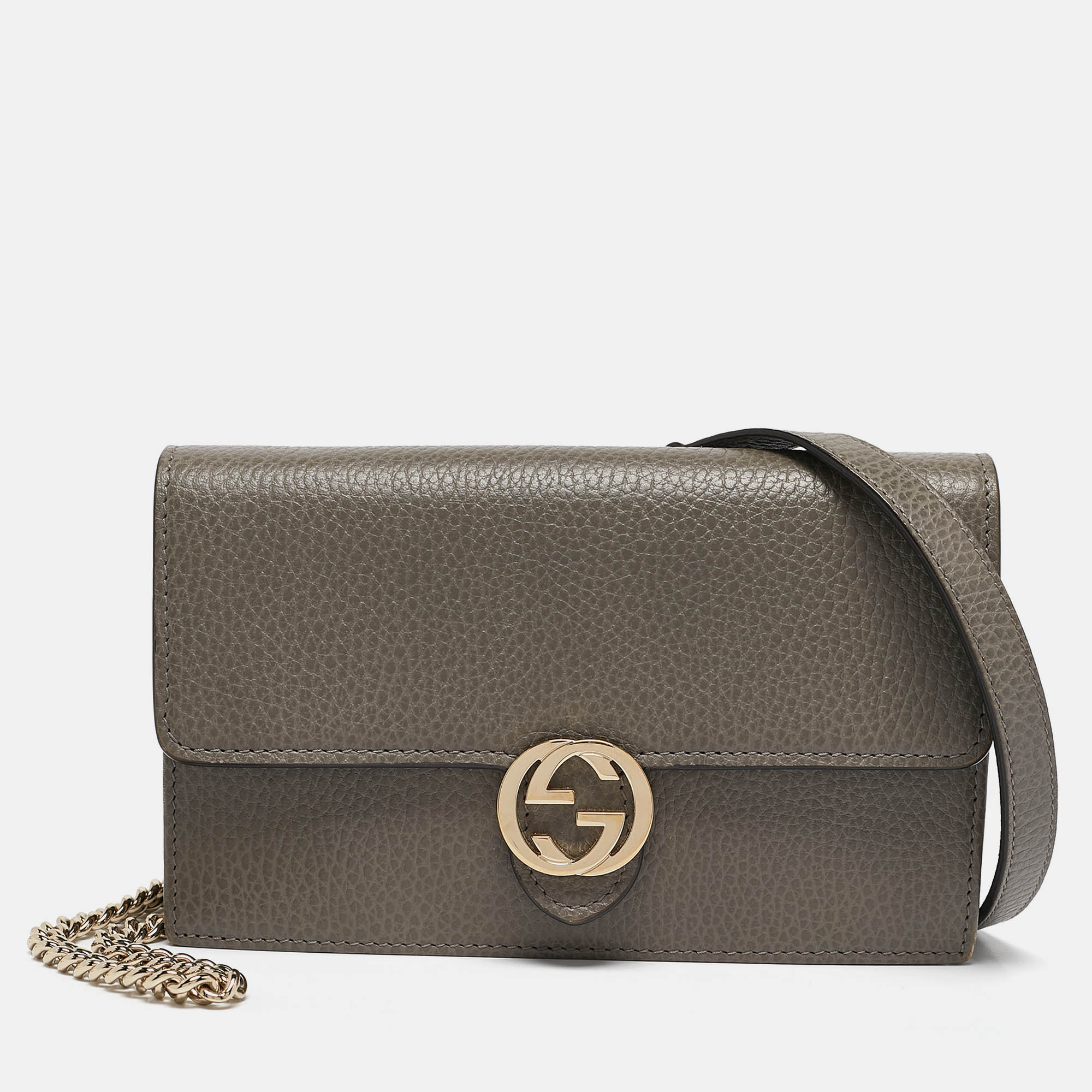 

Gucci Grey Leather Leather Interlocking G Wallet On Chain