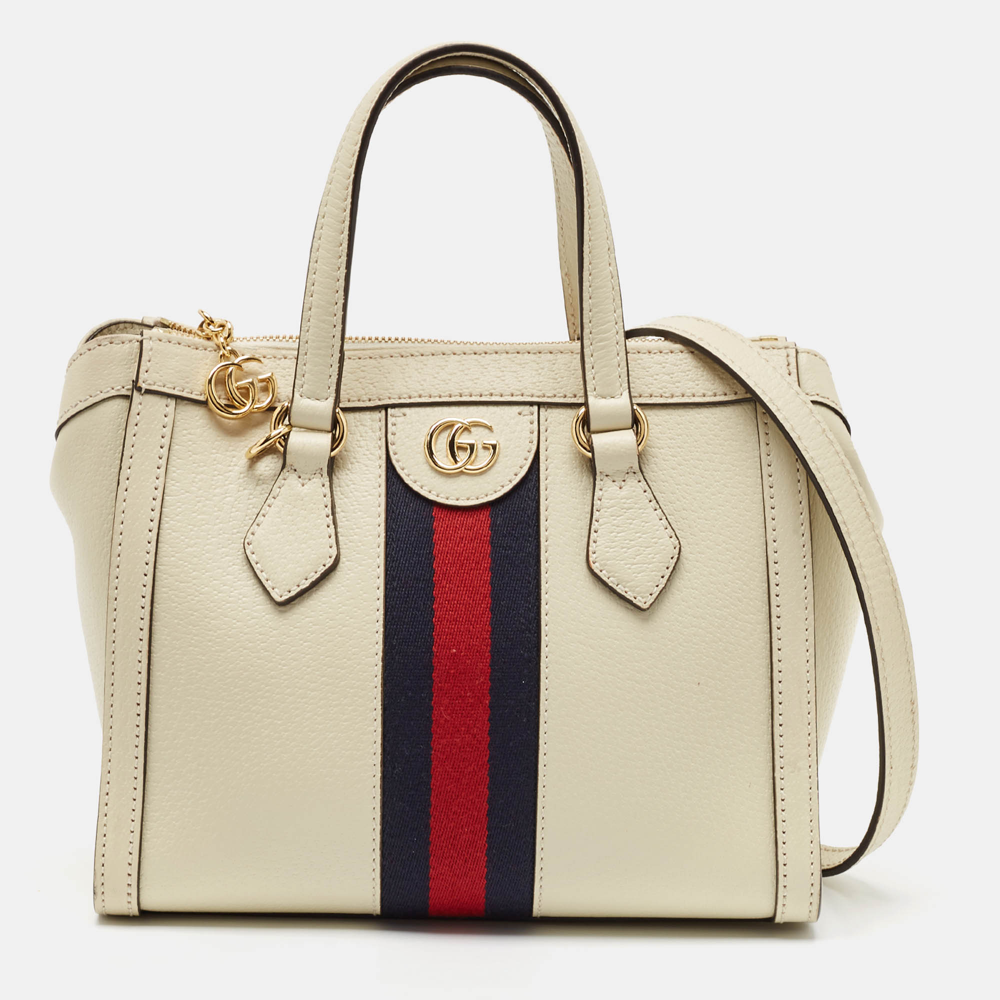 

Gucci Off White Leather  Web Ophidia Tote