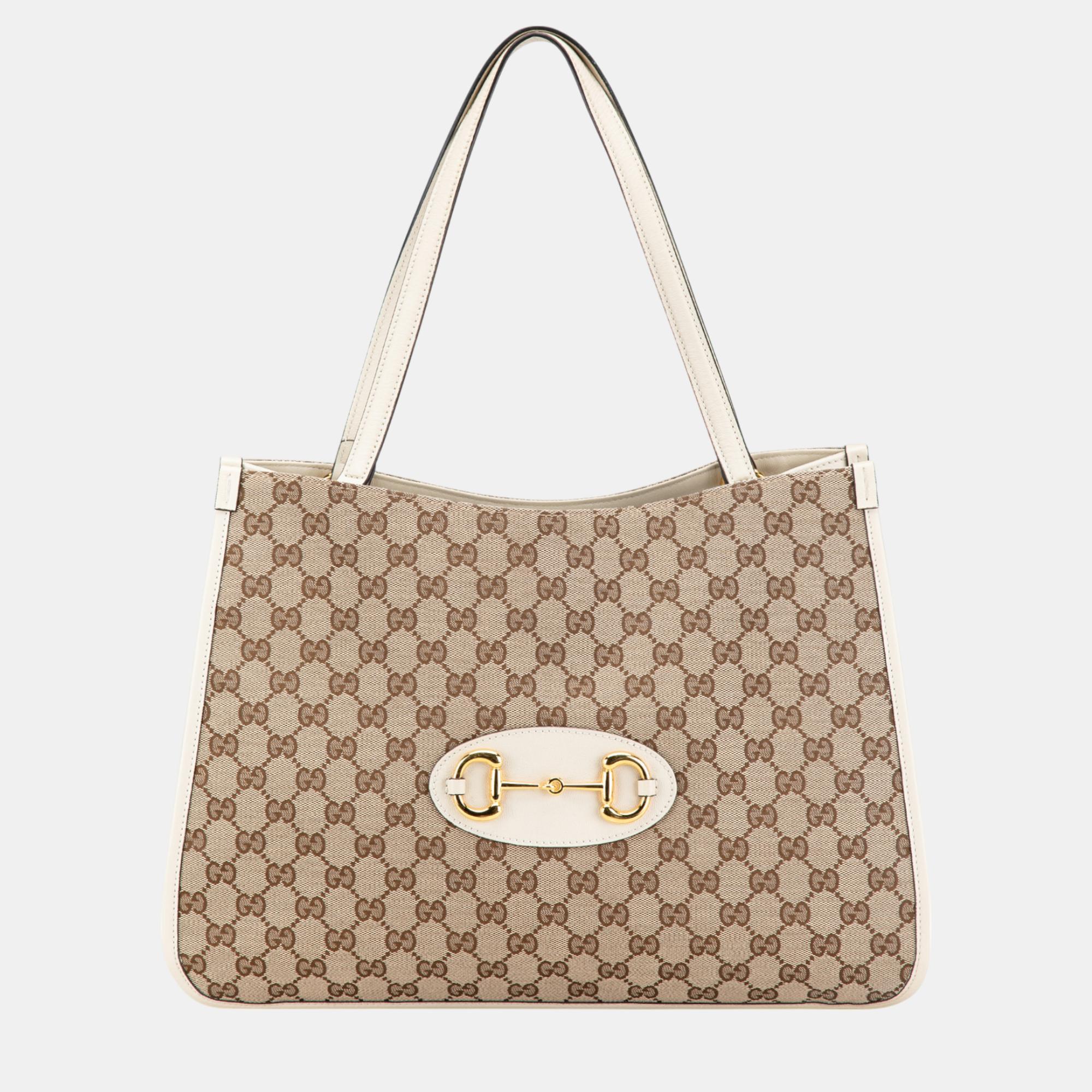 

Gucci Beige/Brown GG Canvas Horsebit 1955 Tote Bag