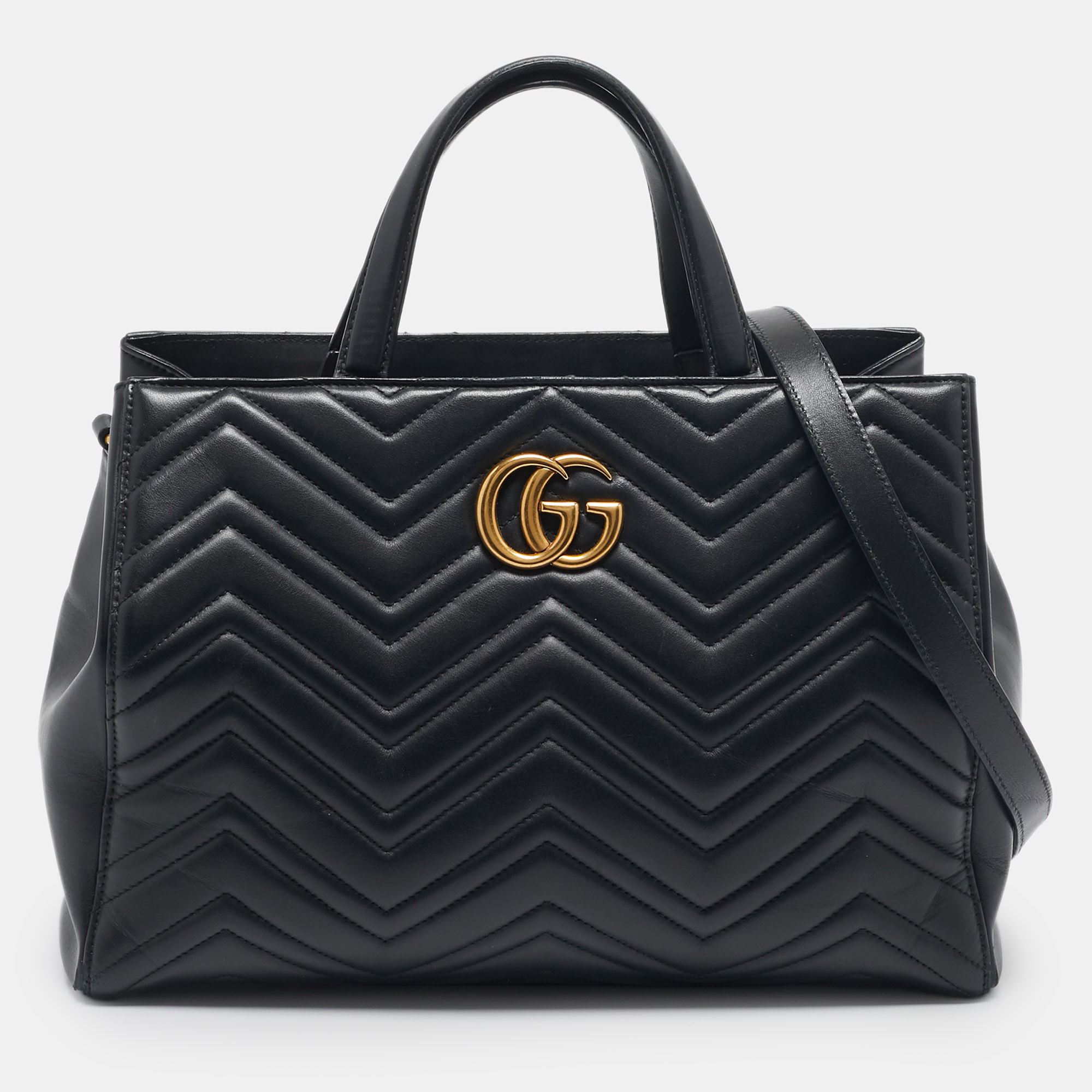 

Gucci Black Matelasse Leather  GG Marmont Tote