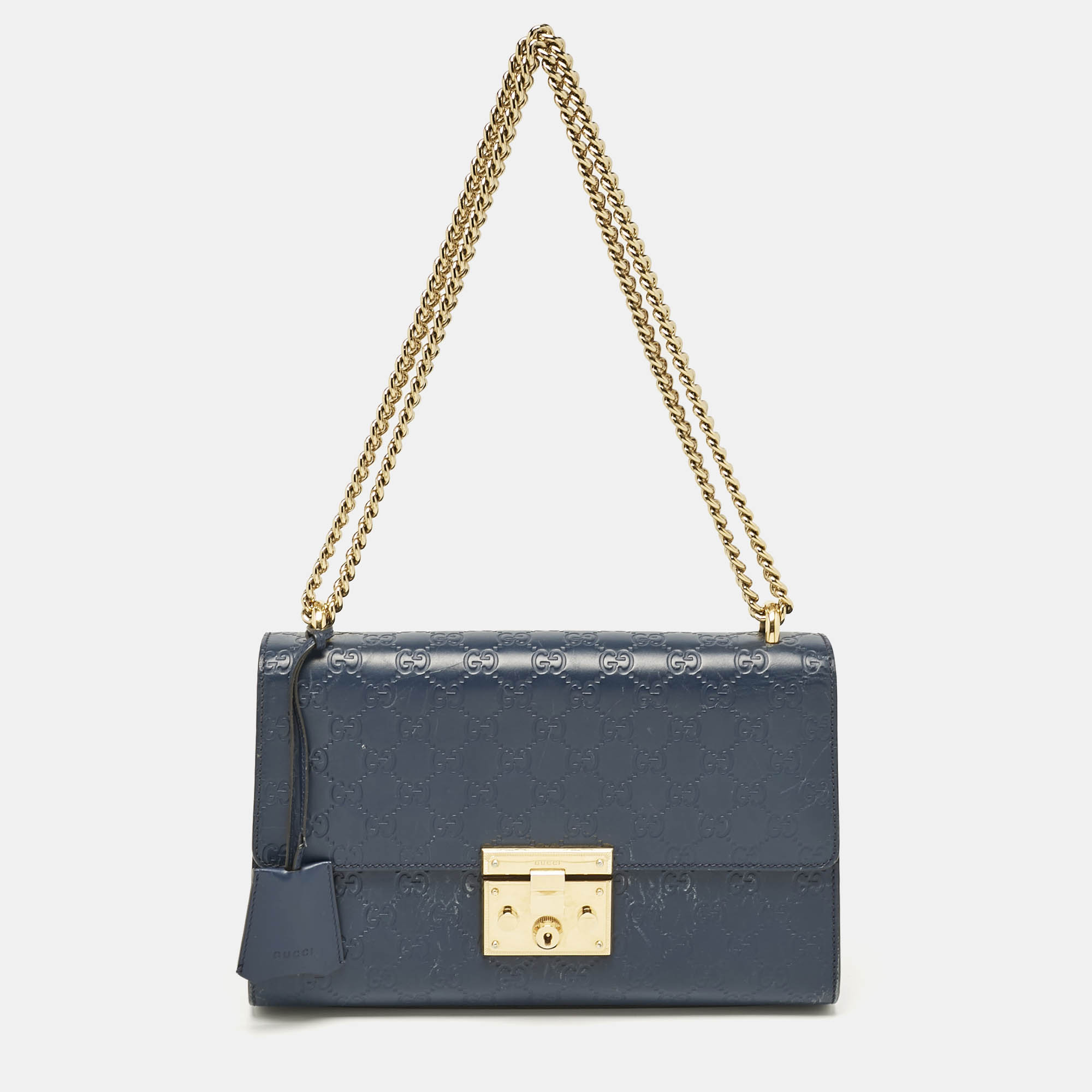 

Gucci Navy Blue Guccissima Leather  Padlock Shoulder Bag