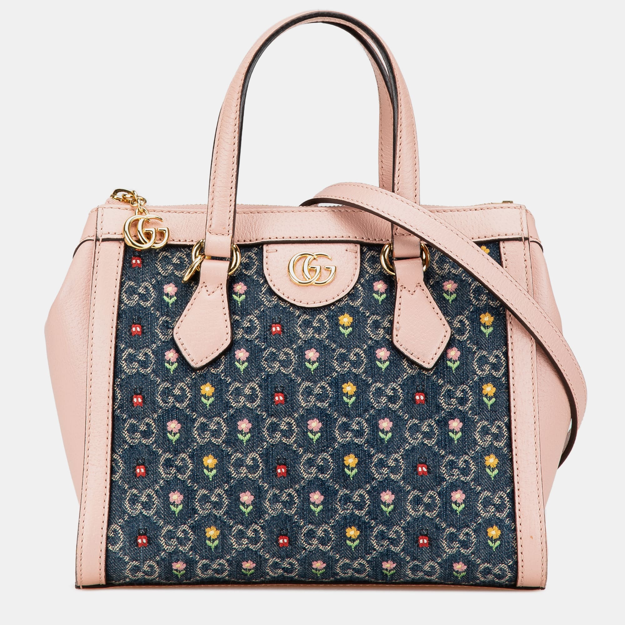 

Gucci Blue Small GG Denim Embroidery Ophidia Satchel