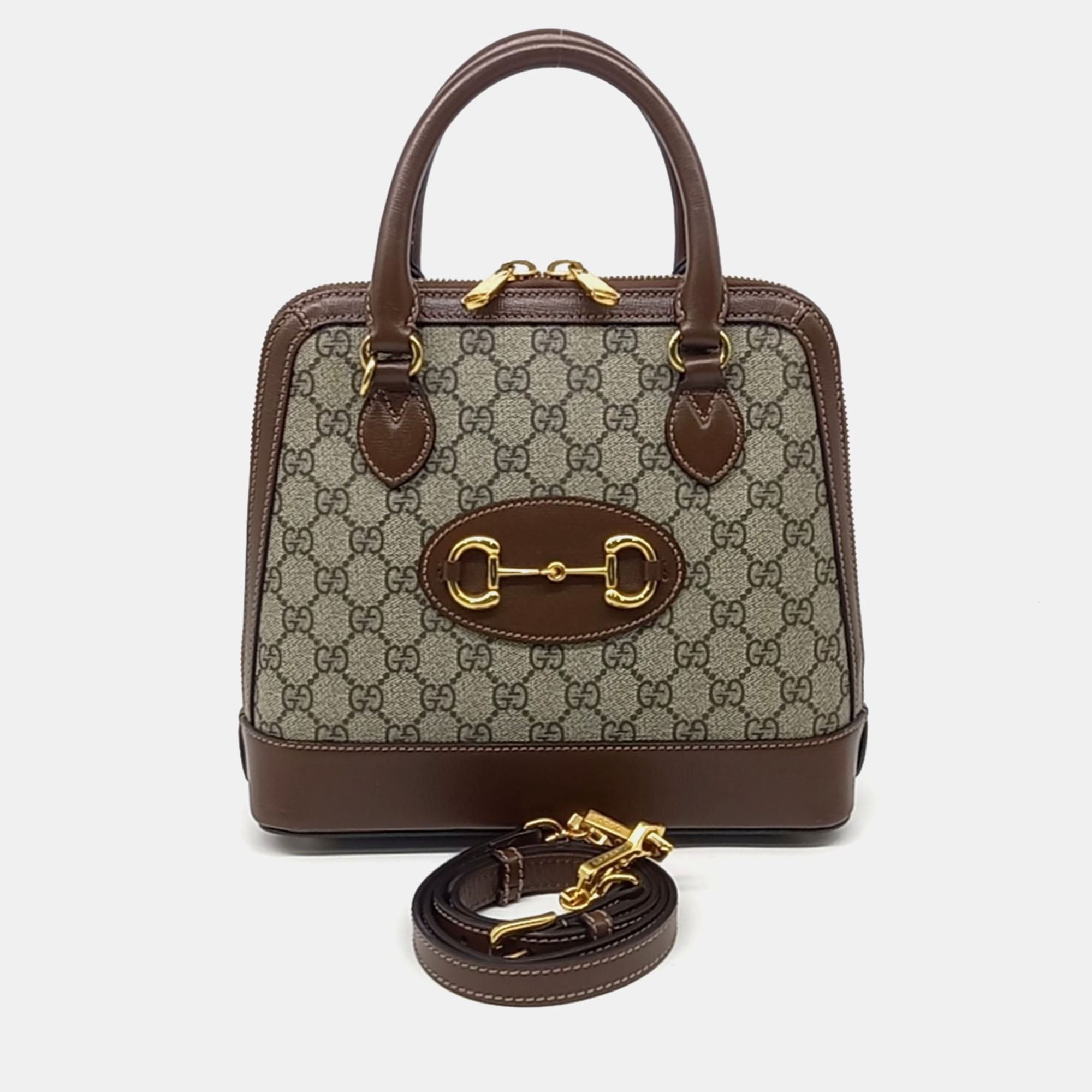 

Gucci Beige Brown Coated Canvas 1955 Horsebit Top Handle Small Bag