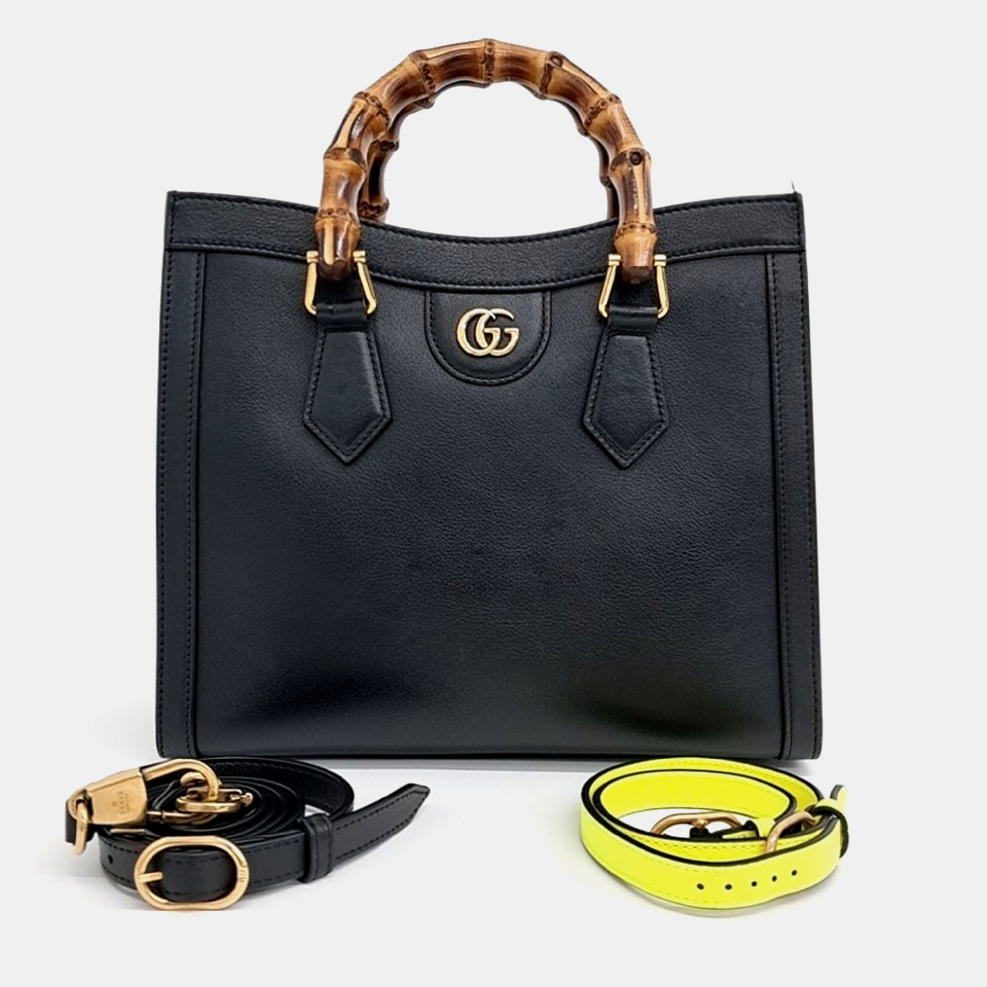 

Gucci Black Leather Diana Bamboo Tote Small Bag