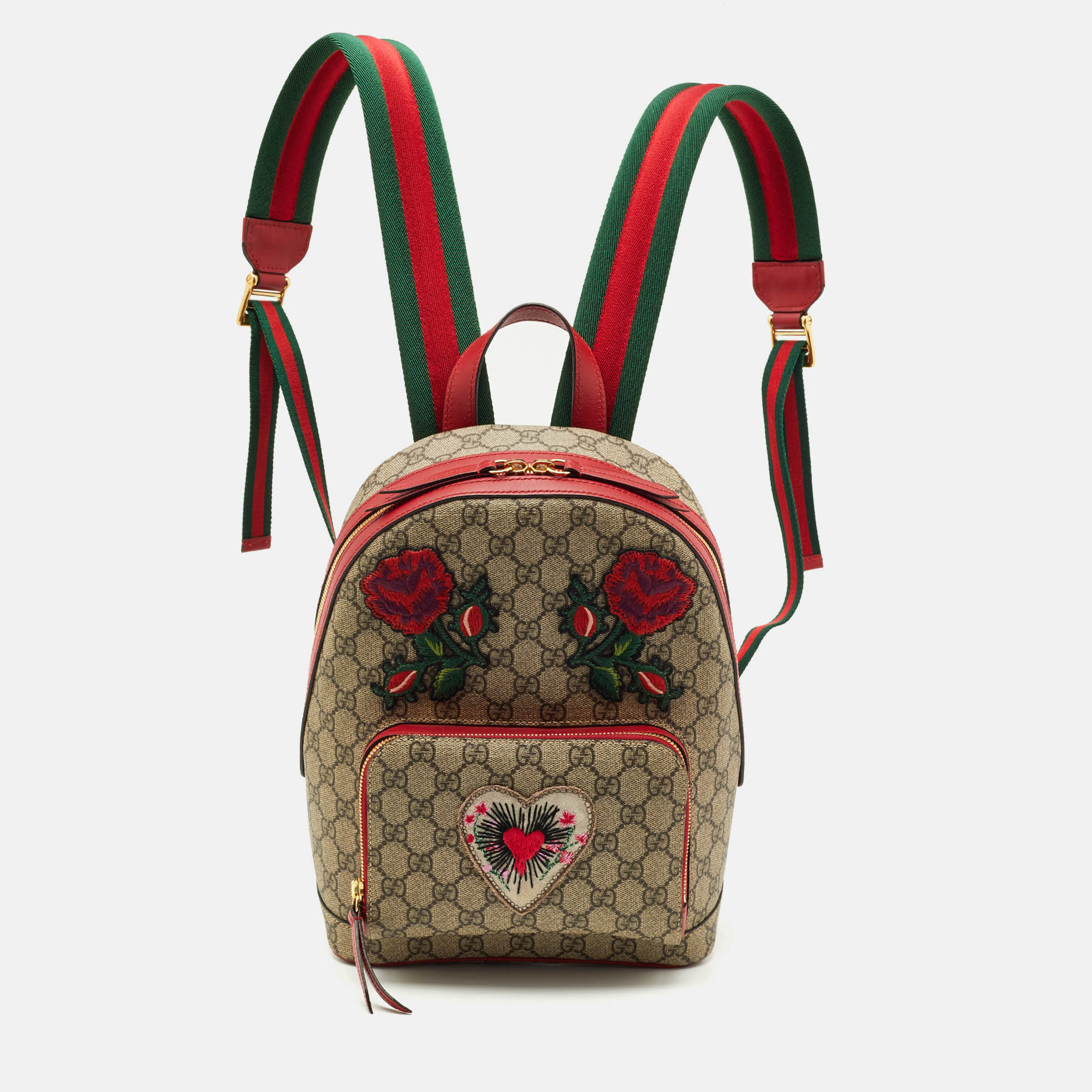 

Gucci Red/Beige GG Supreme Canvas  Embroidered Limited Edition Backpack