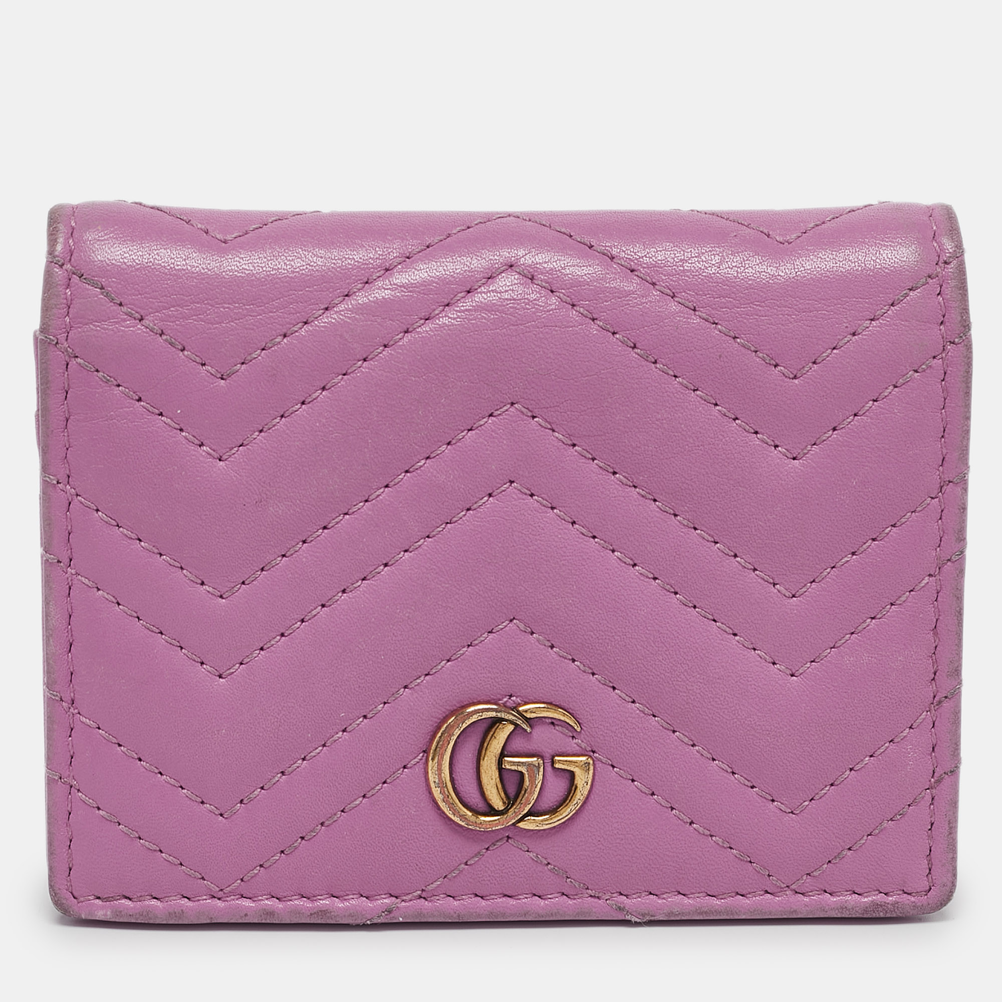 

Gucci Purple Matelassé Leather GG Marmont Card Case