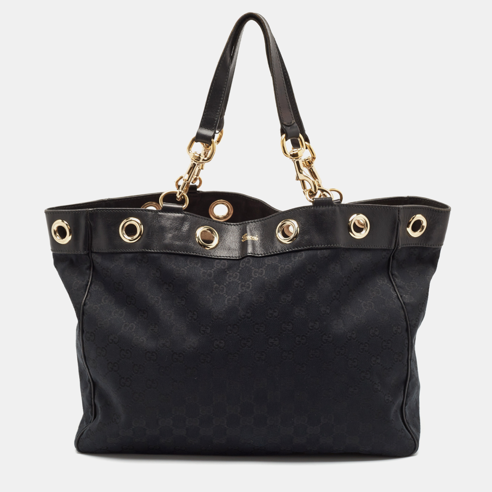 

Gucci Black GG Canvas and Leather Positano Tote