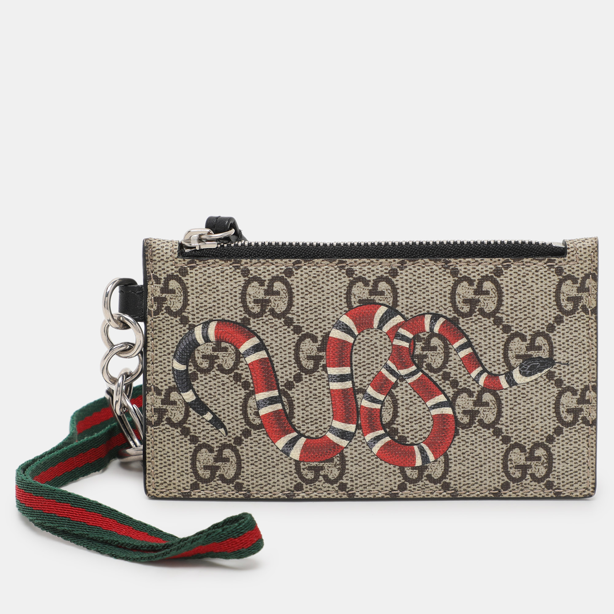 

Gucci Beige/Black GG Supreme Canvas and Leather Kingsnake Lanyard Card Holder