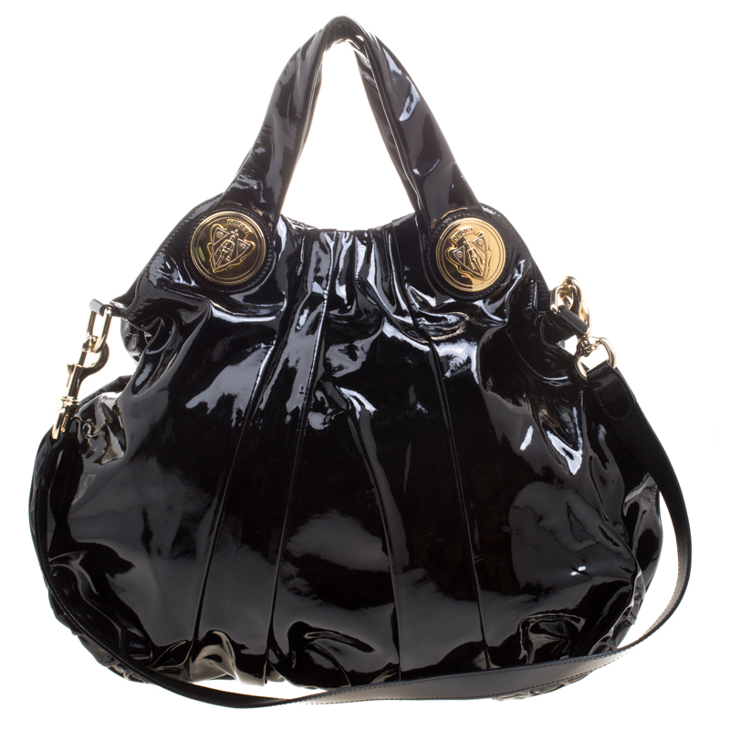 Pre Owned Gucci Black Patent Leather Large Hysteria Hobo