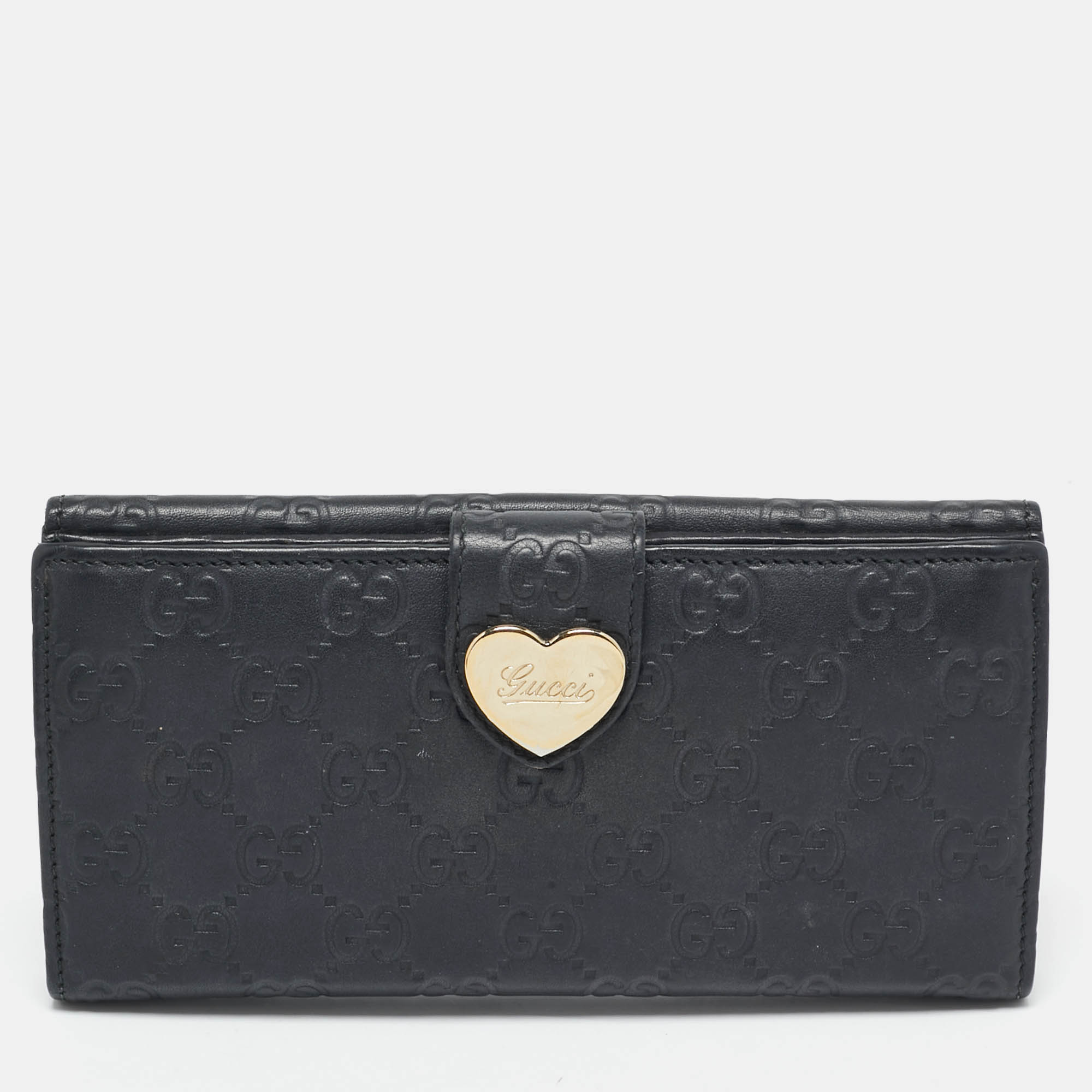 

Gucci Black Guccissima Leather Heart Flap Continental Wallet