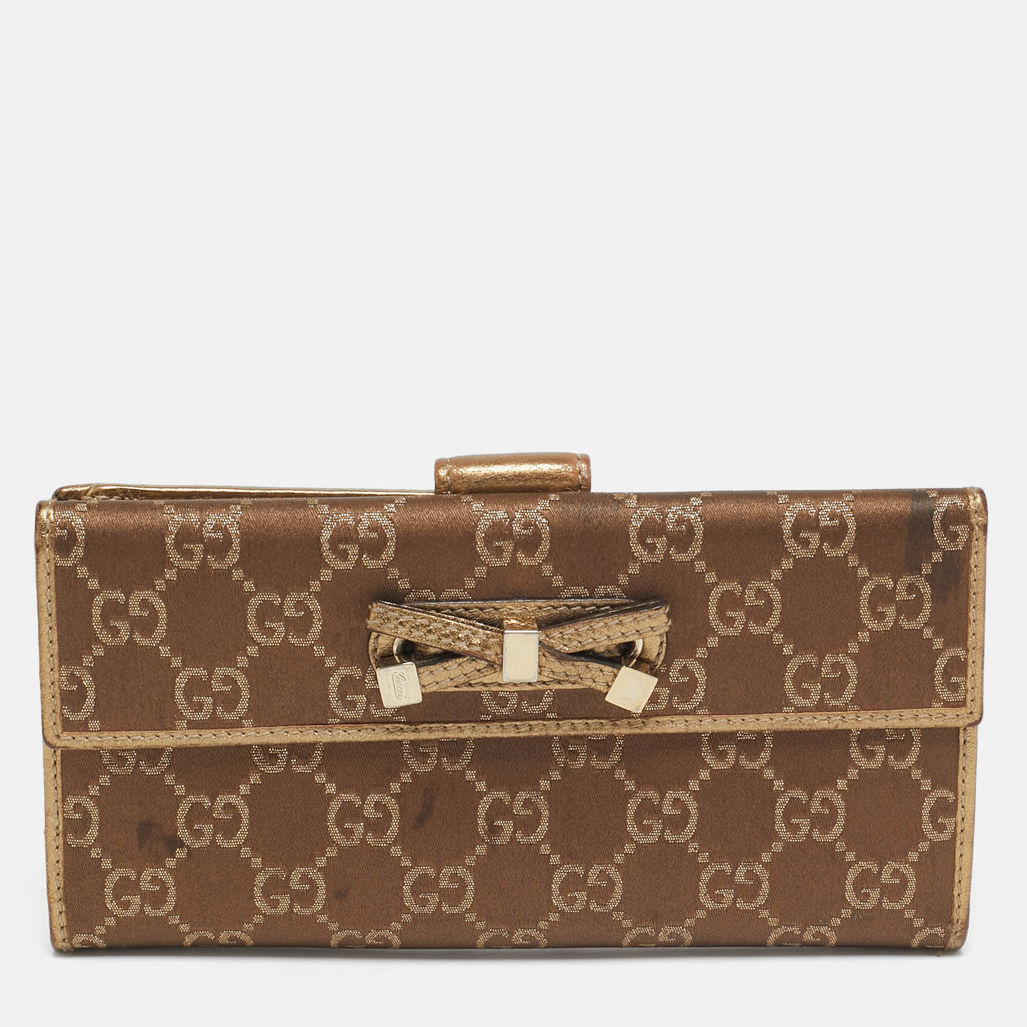 

Gucci Gold/Brown GG Fabric and Leather Princy Continental Wallet