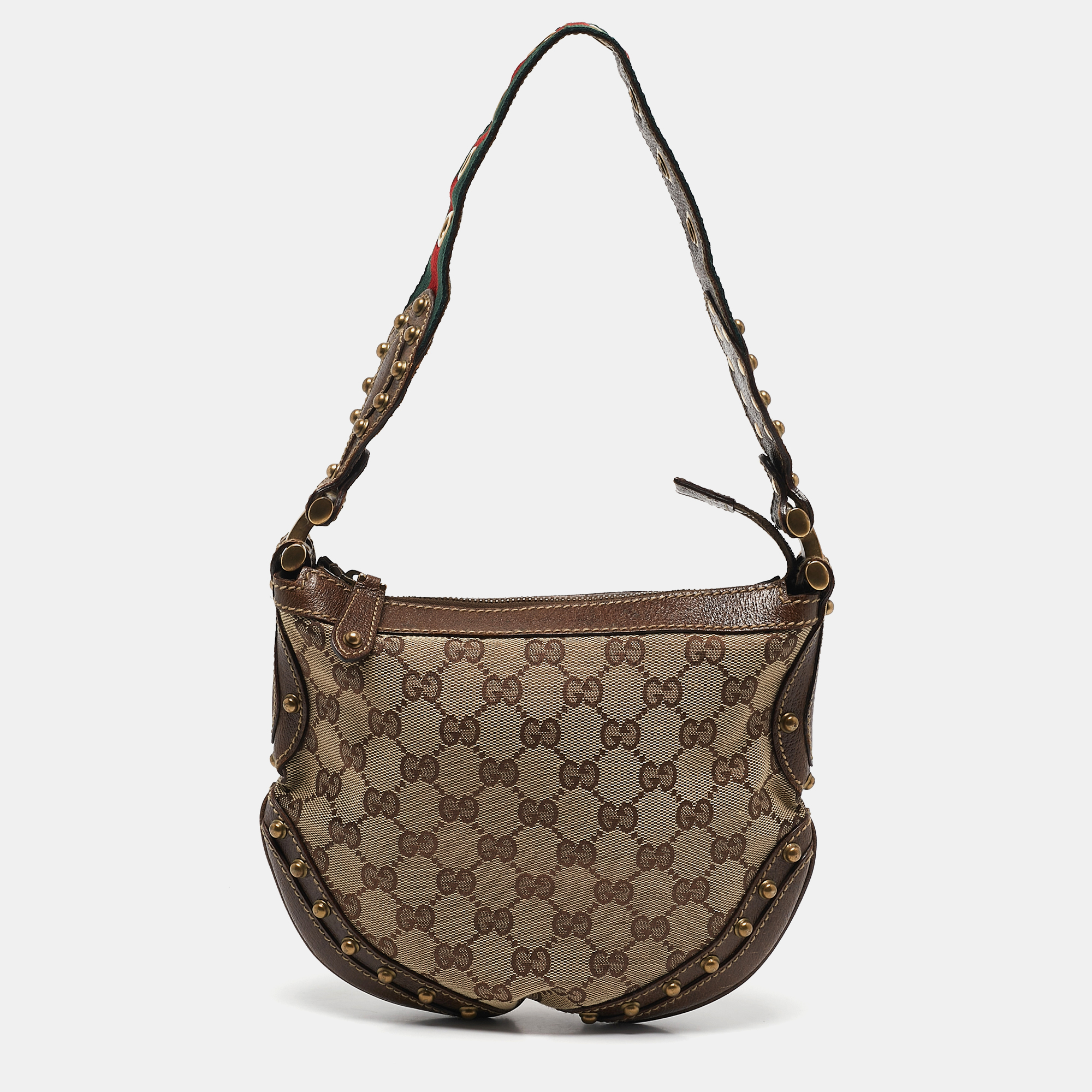 

Gucci Beige/Brown GG Canvas and Leather Small Studded Pelham Hobo