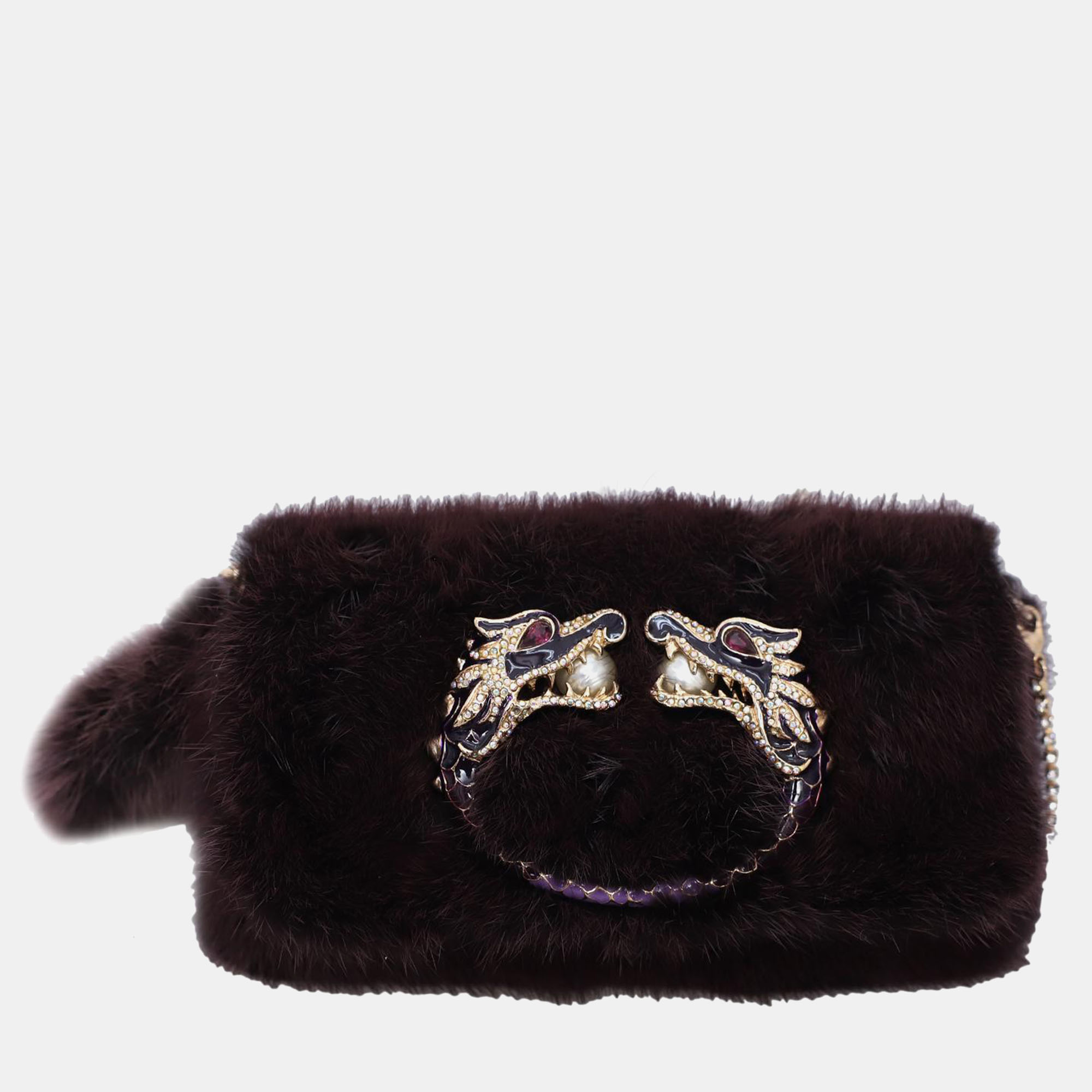 

Gucci Dragon Embellished Mink Fur Evening Bag, Purple