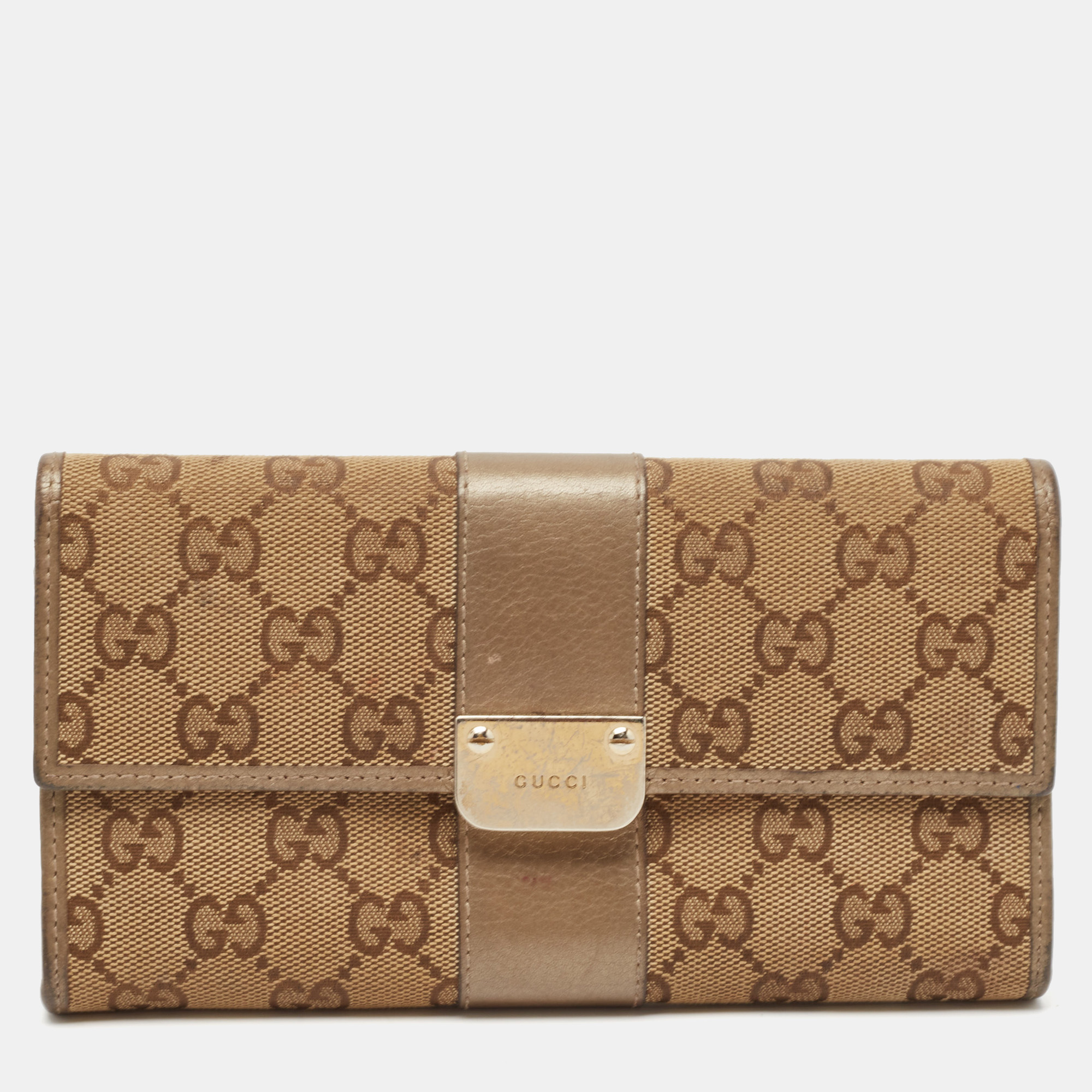 

Gucci Beige/Brown GG Canvas and Leather Flap Continental Wallet