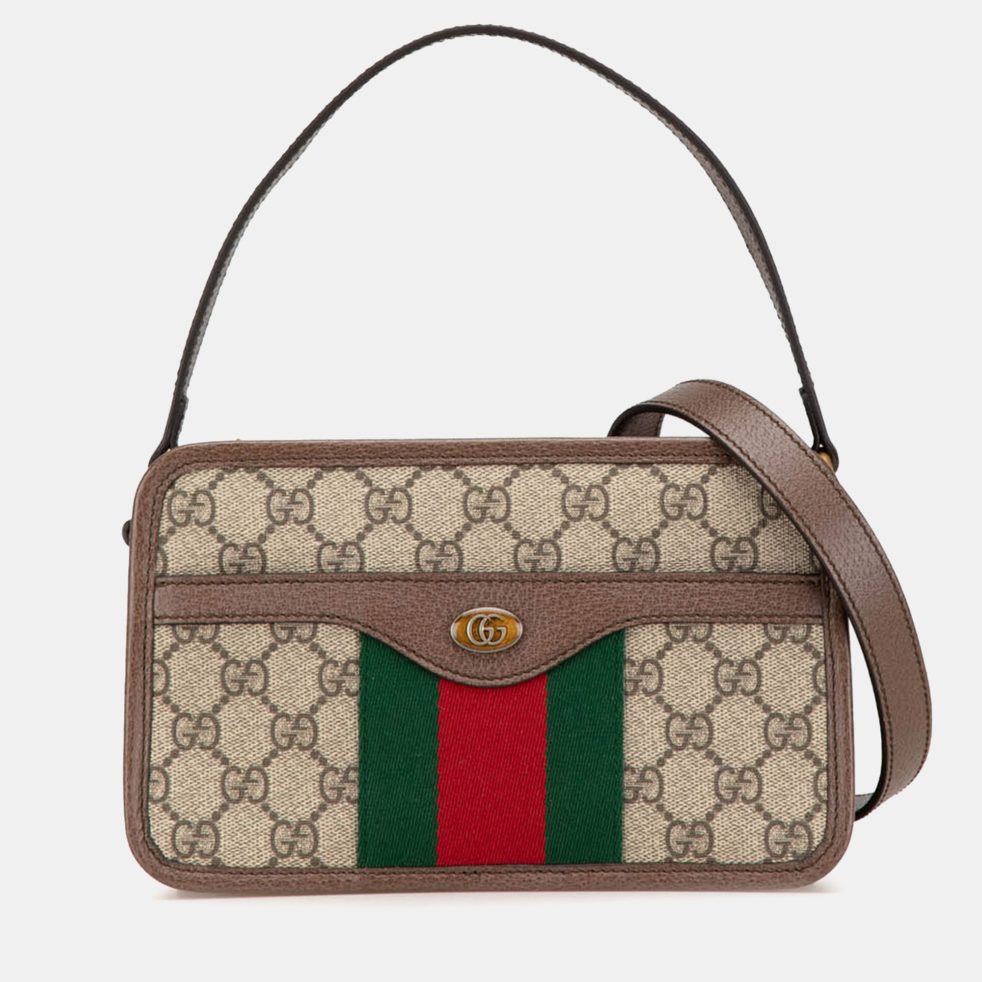 

Gucci Brown Small GG Supreme Ophidia Top Handle Bag