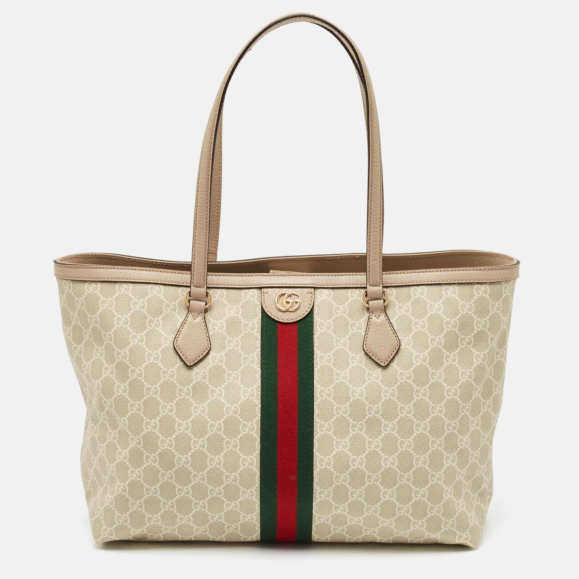 

Gucci Beige GG Supreme Canvas and Leather Medium Ophidia Tote