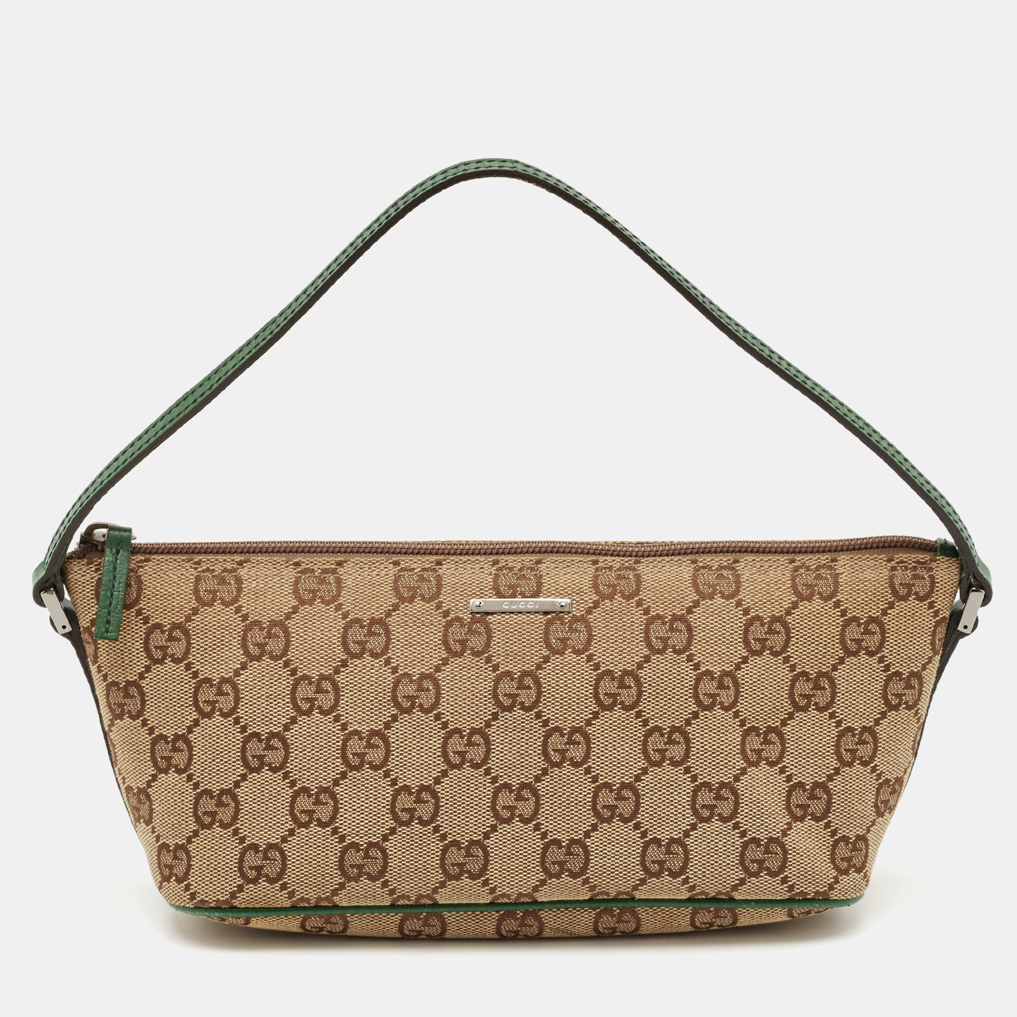 

Gucci Beige/Green GG Canvas and Leather Boat Pochette Bag