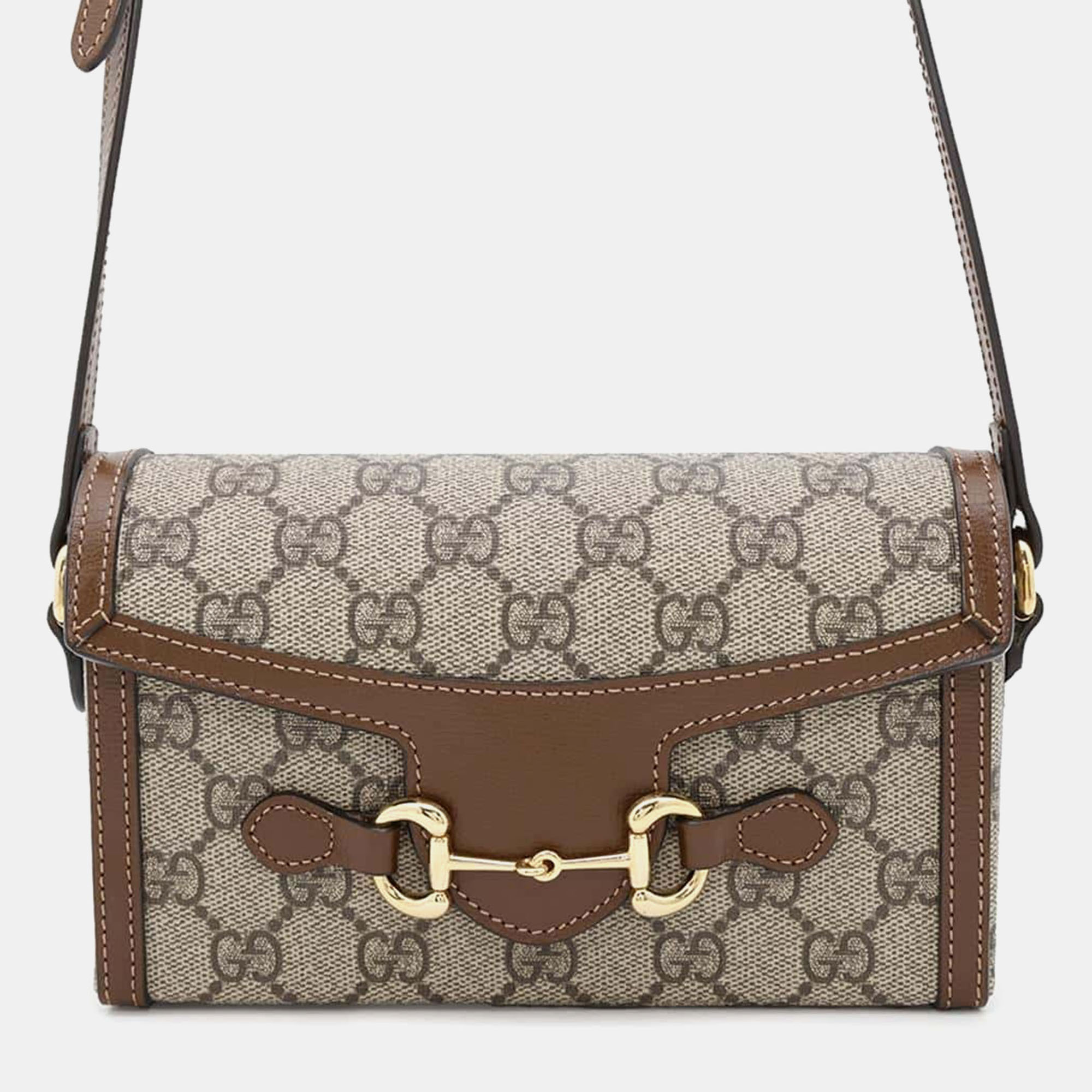 

Gucci Horsebit 1955 Beige/Brown Pvc Leather Shoulder Bag