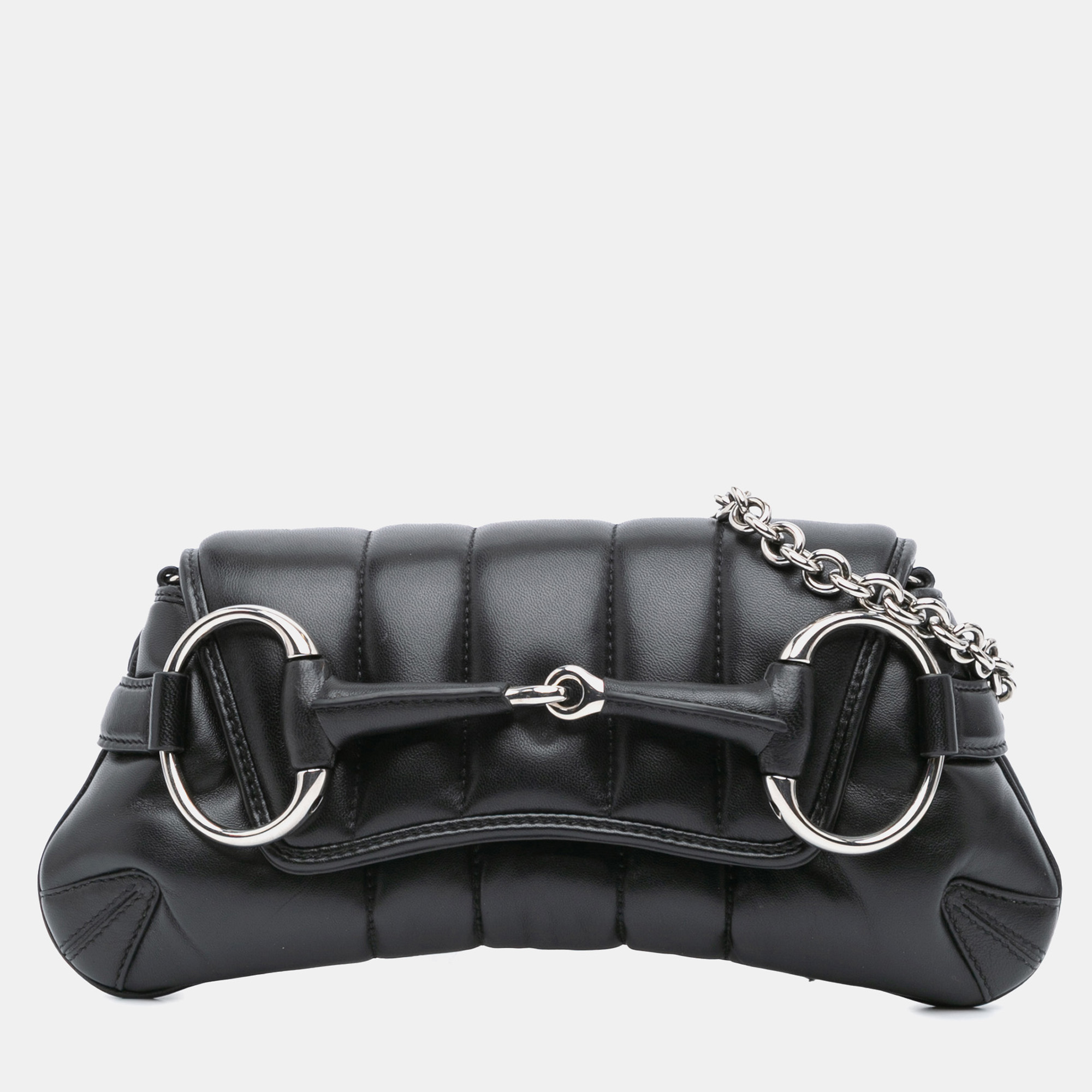 

Gucci Black Small Leather Horsebit Chain Satchel Bag