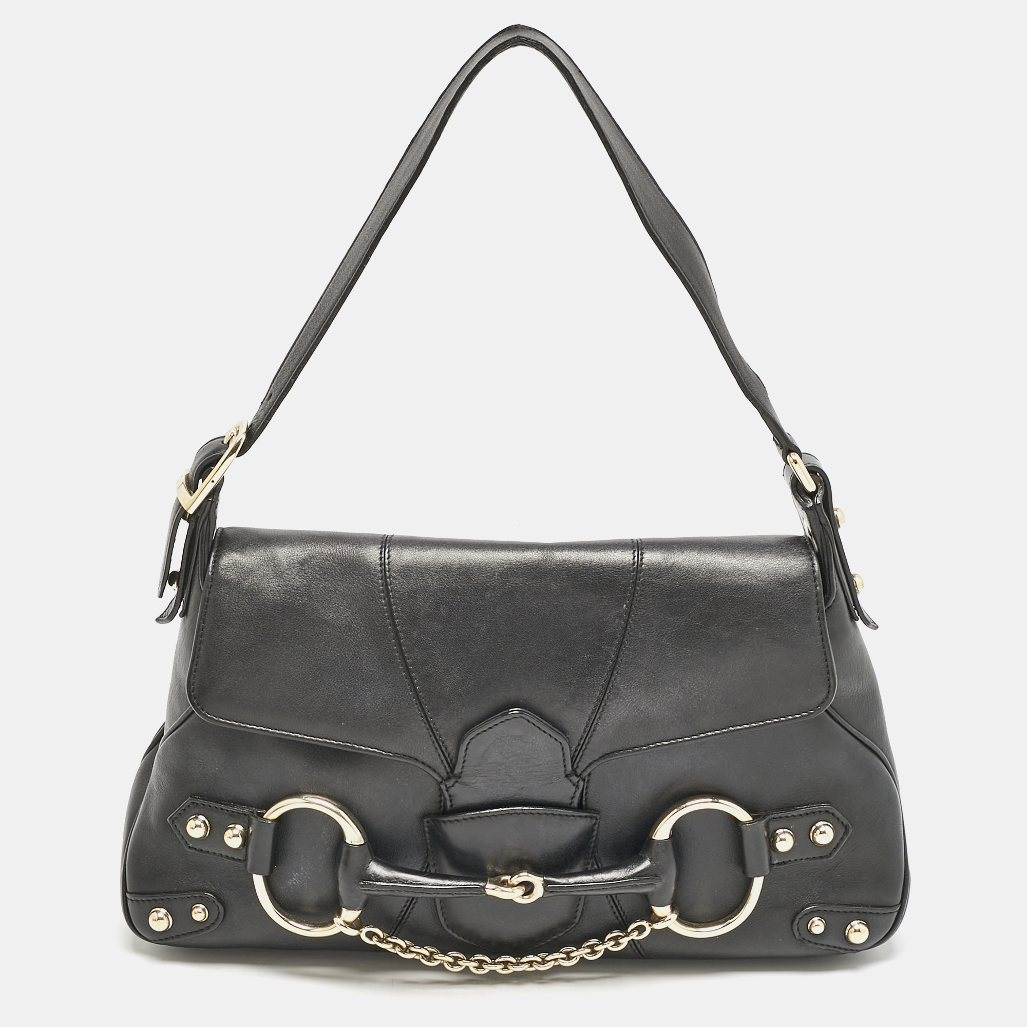 

Gucci Black Leather Horsebit Flap Shoulder Bag