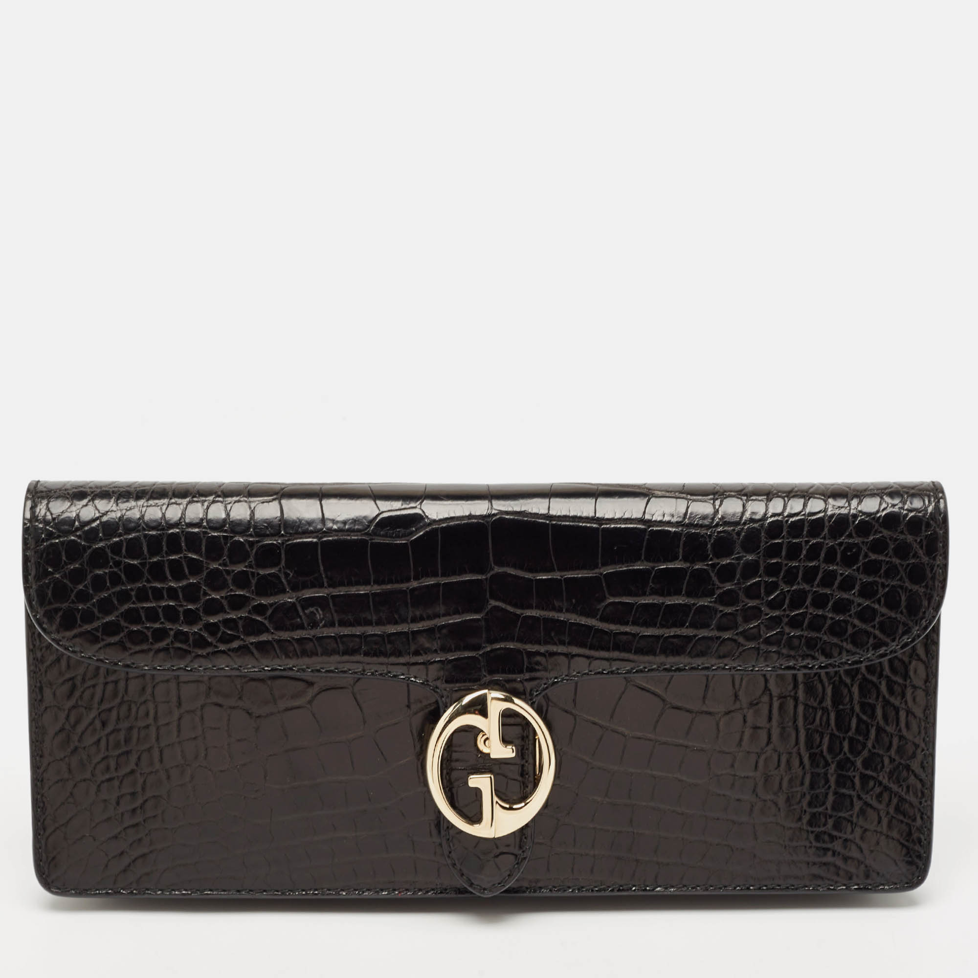 

Gucci Black Crocodile Interlocking G Long Clutch