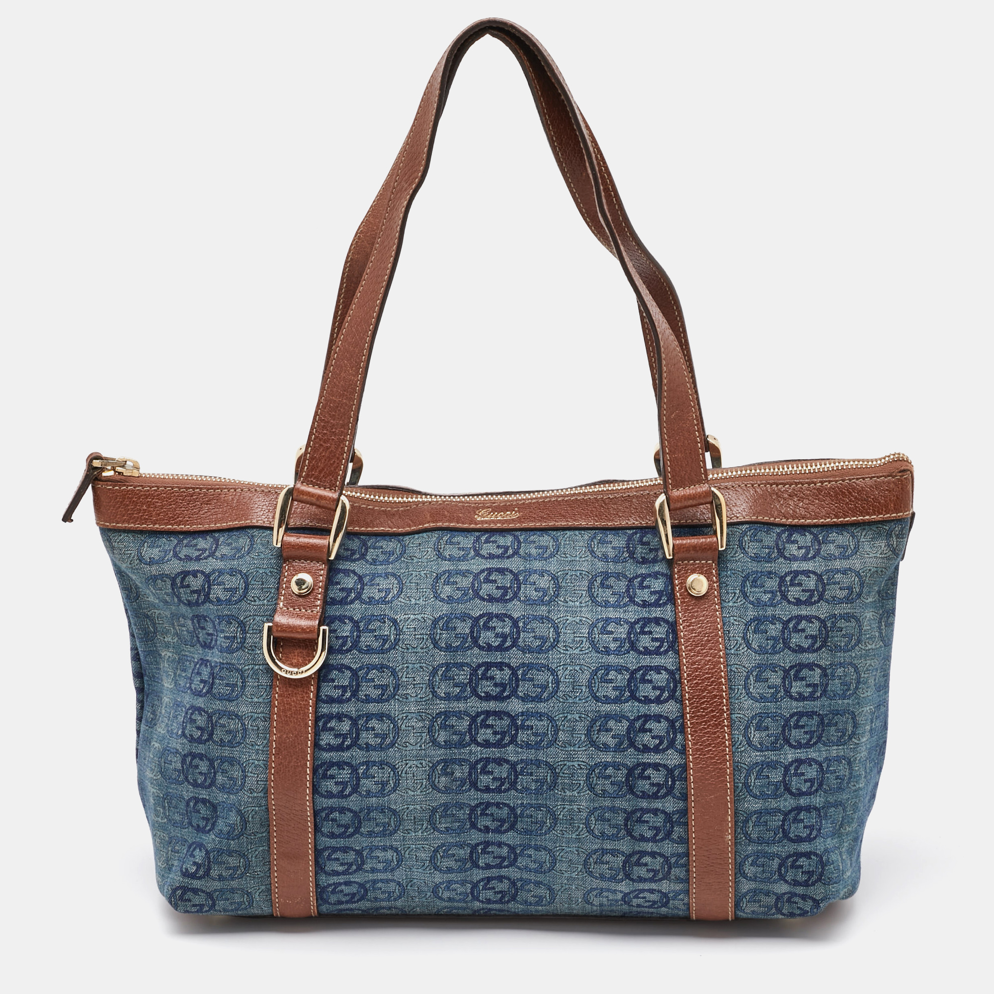 

Gucci Navy Blue/Brown Monogram Denim and Leather Tote