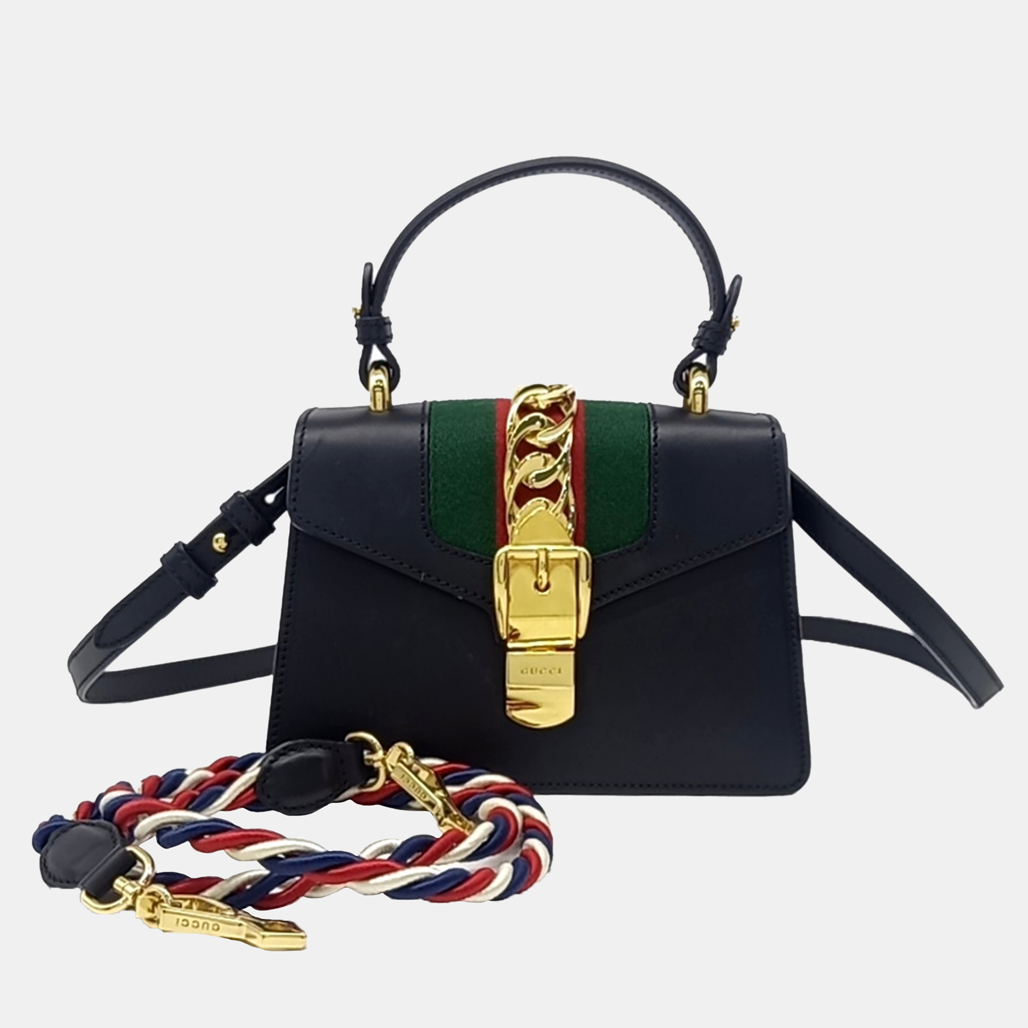 

Gucci Black Leather Sylvie Mini Tote and crossbody Bag