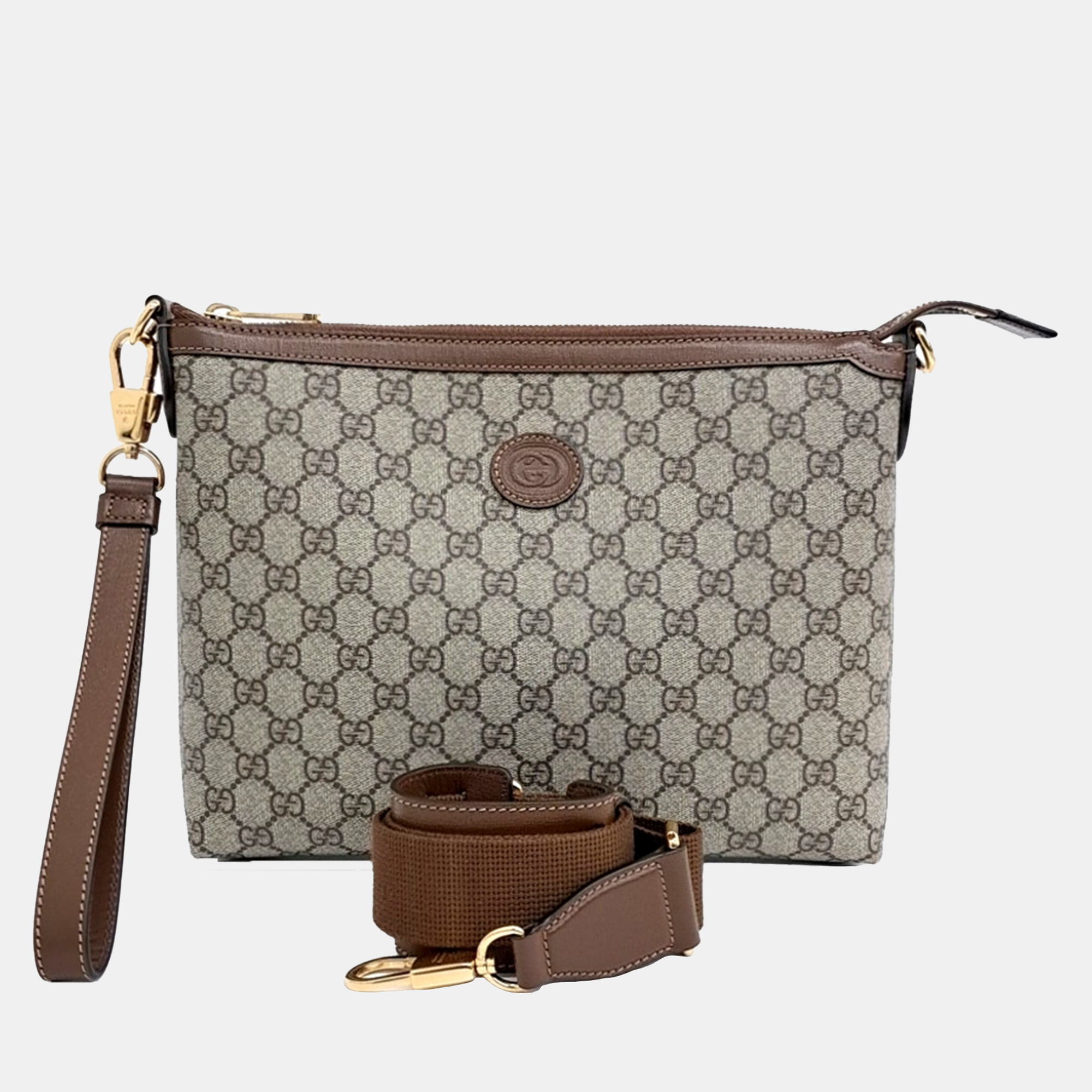 

Gucci Beige Brown Canvas and Leather Interlocking G Messenger Bag