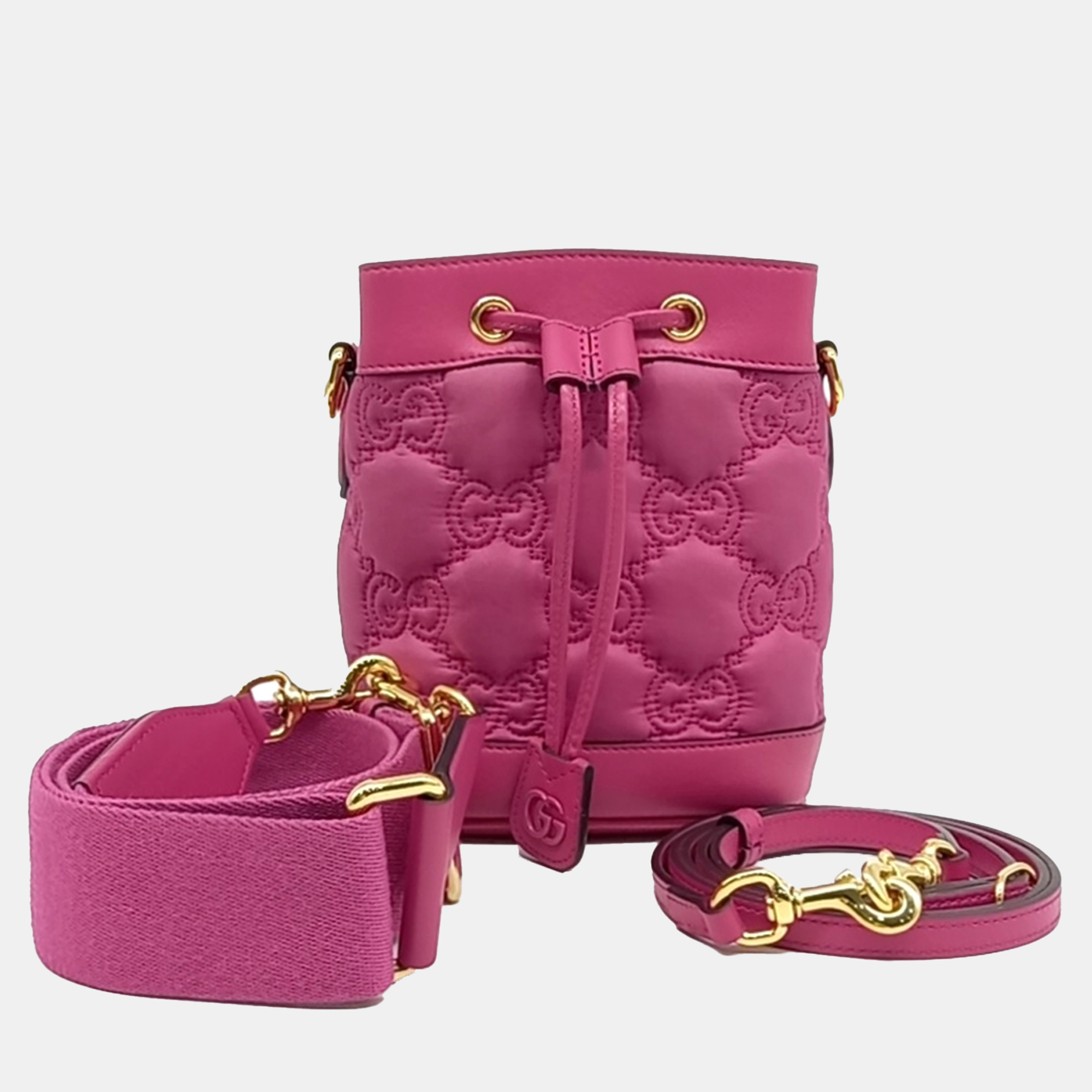 

Gucci Pink Leather and Nylon Marmont Matrace Nylon Bucket Bag