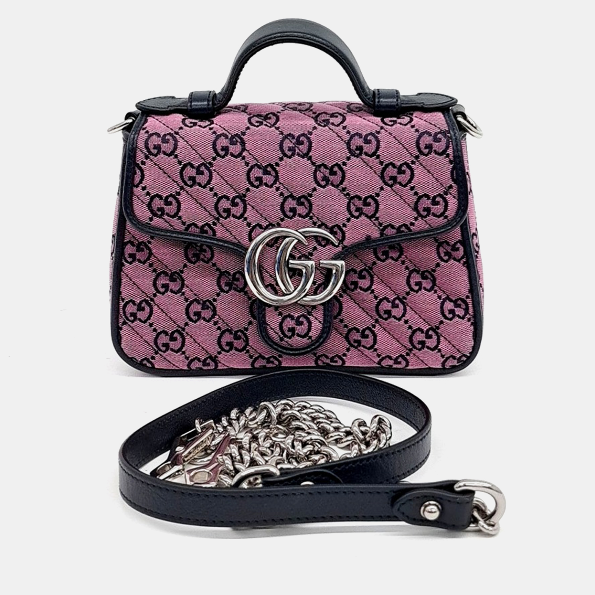 

Gucci Purple Fabric GG Marmont mini top handle bag