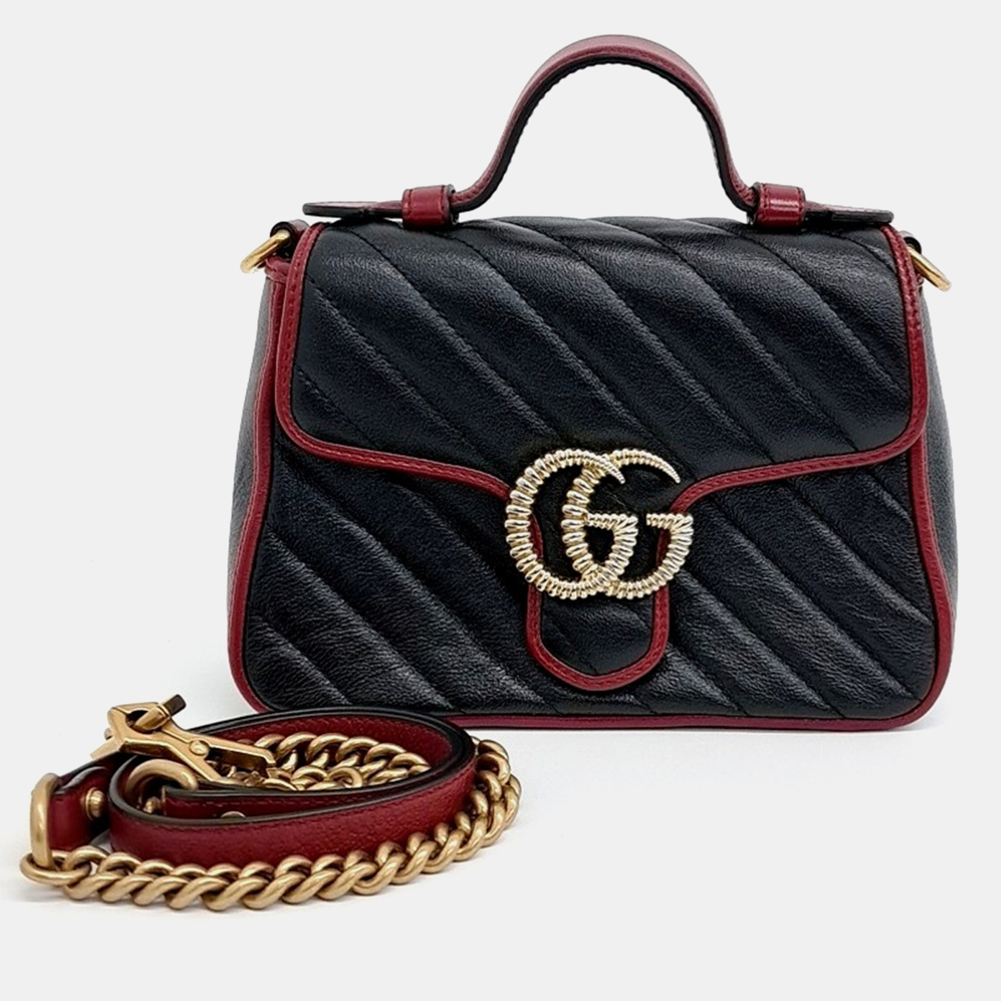 

Gucci Black Leather GG Marmont mini top handle bag