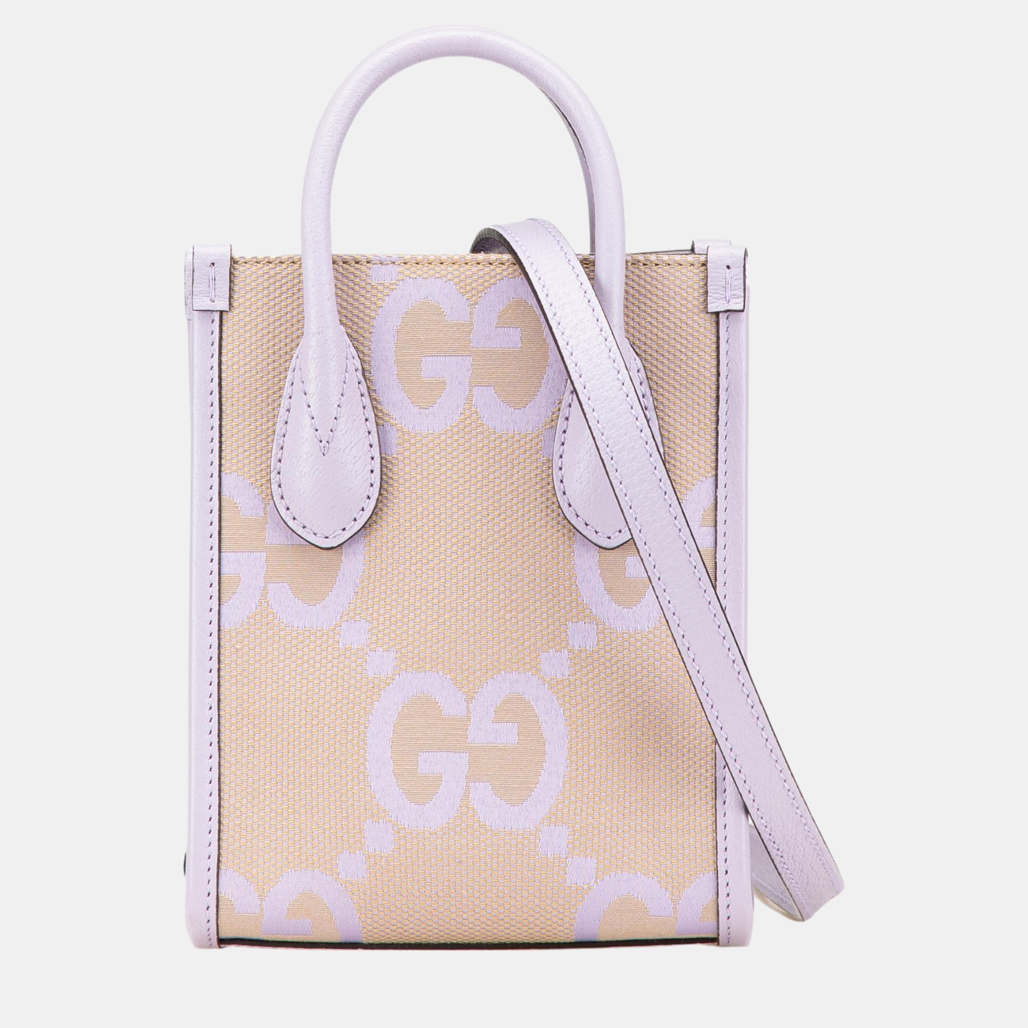 

Gucci Beige/Purple Mini Jumbo GG Canvas Interlocking G Satchel