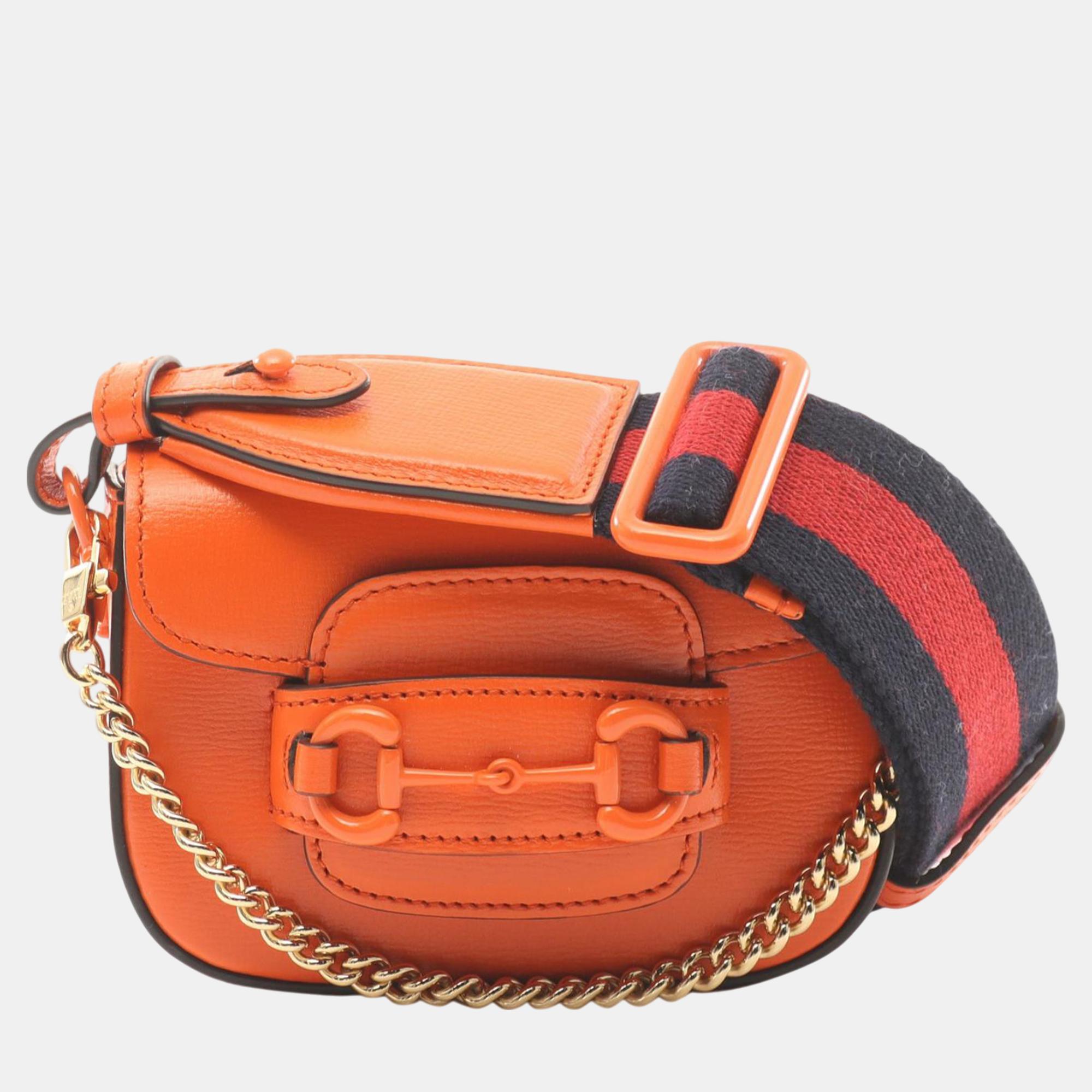 

Gucci Orange Mini Leather Horsebit 1955 Web Satchel