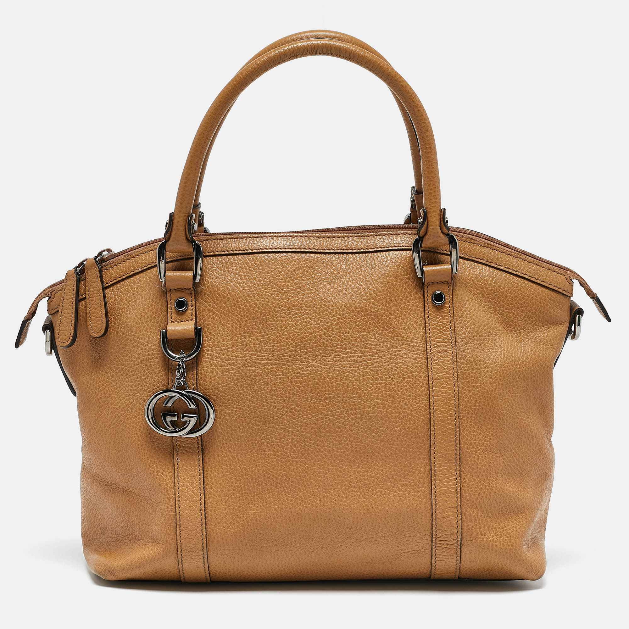 

Gucci Choco Tan Leather Interlocking G Charm Satchel