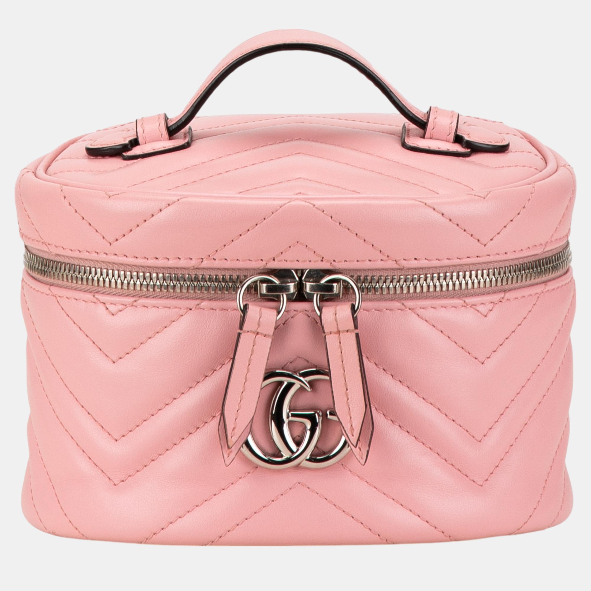 

Gucci Pink Mini GG Marmont Round Leather Vanity Bag